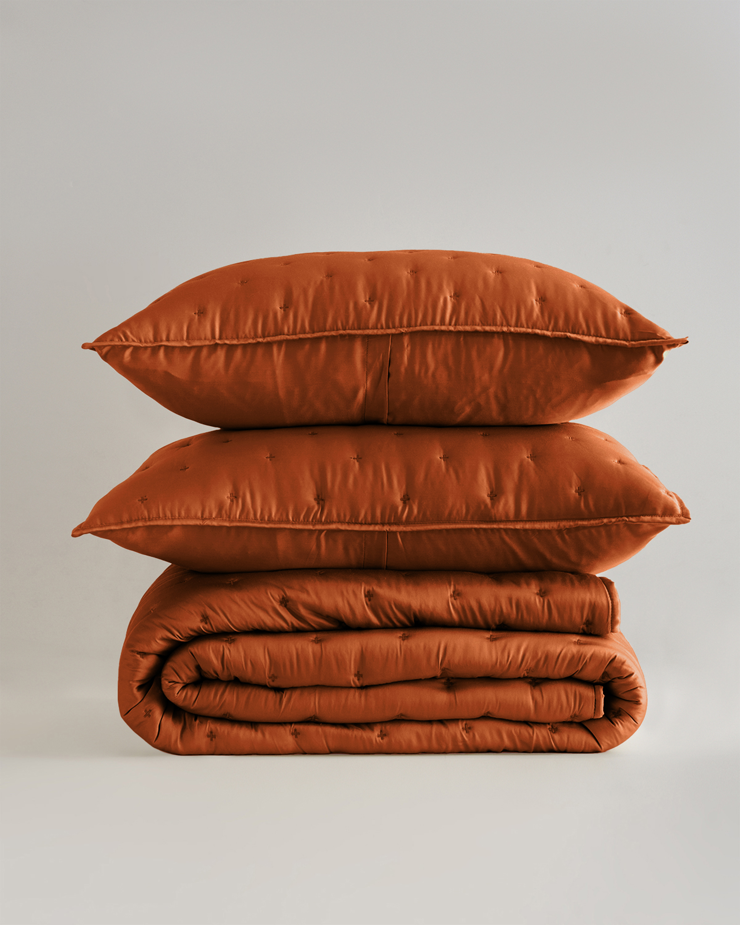 Quince Organic Bamboo Lyocell Quilt Set In Terracotta