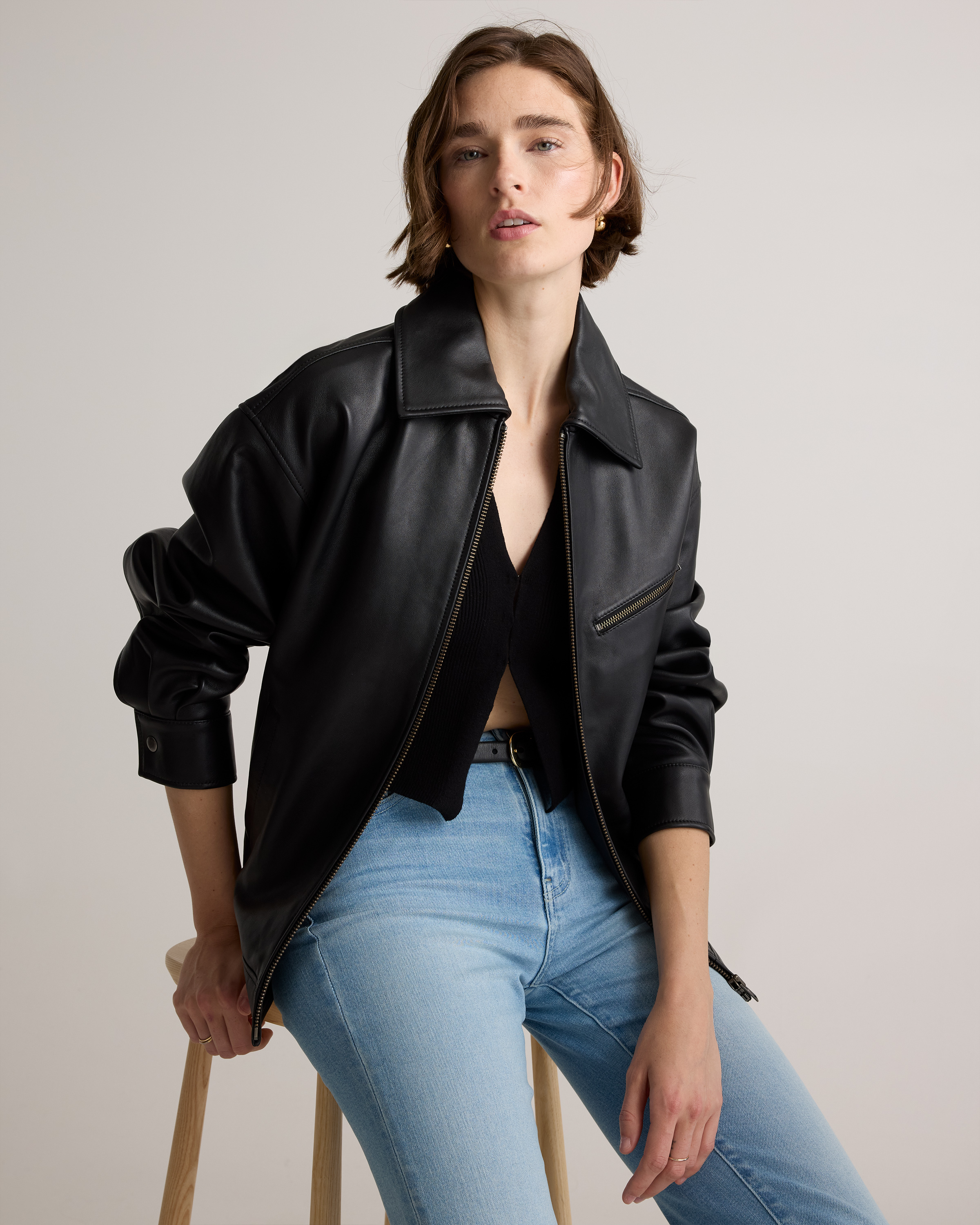 100% Leather Oversized Bomber Jacket