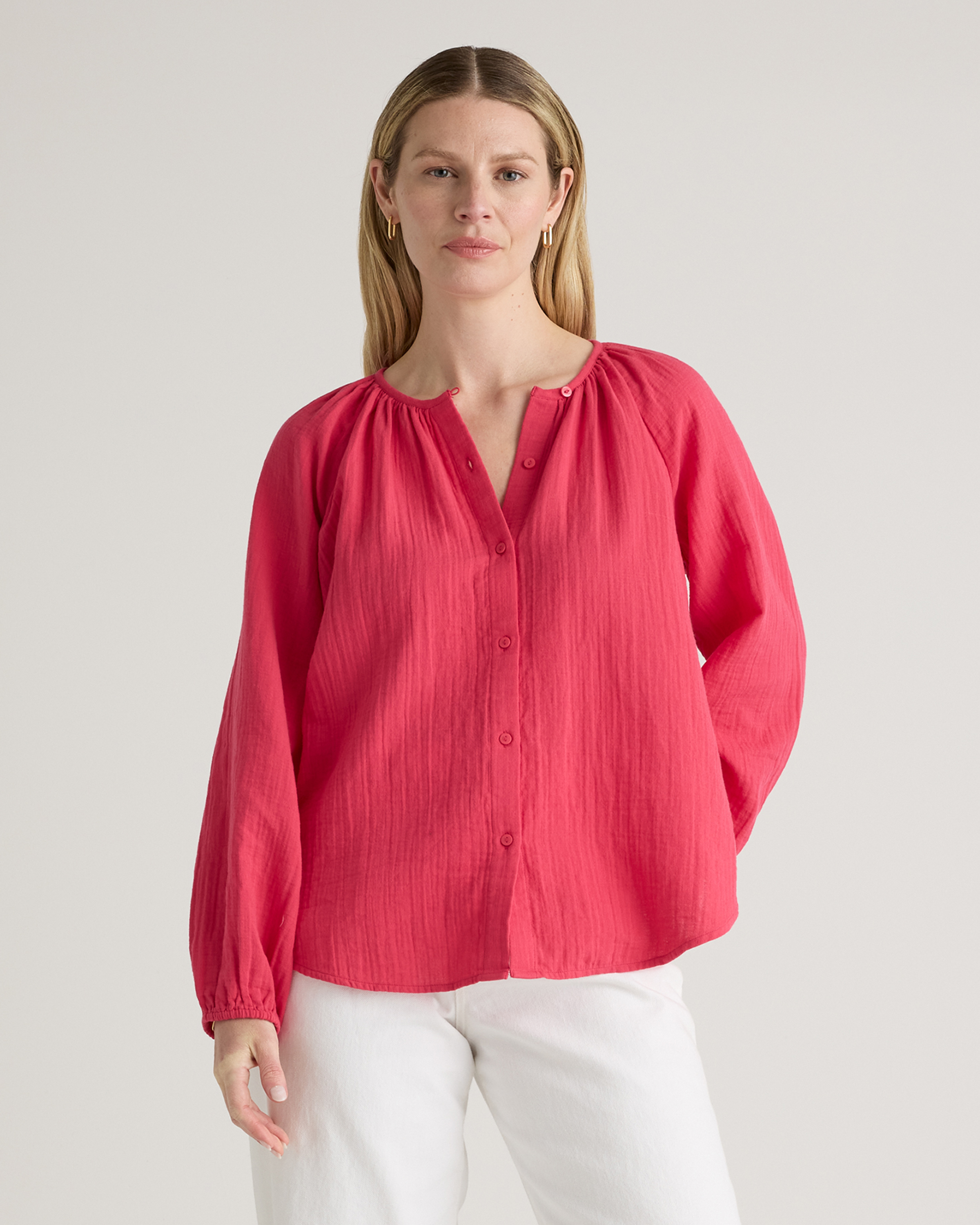 Shop Quince Women's Gauze Peasant Blouse In Hot Pink