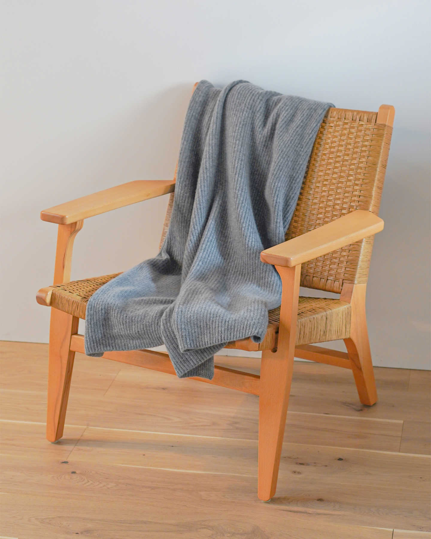 Ribbed Knit Cashmere Throw - Heather Grey - 2 - Thumbnail