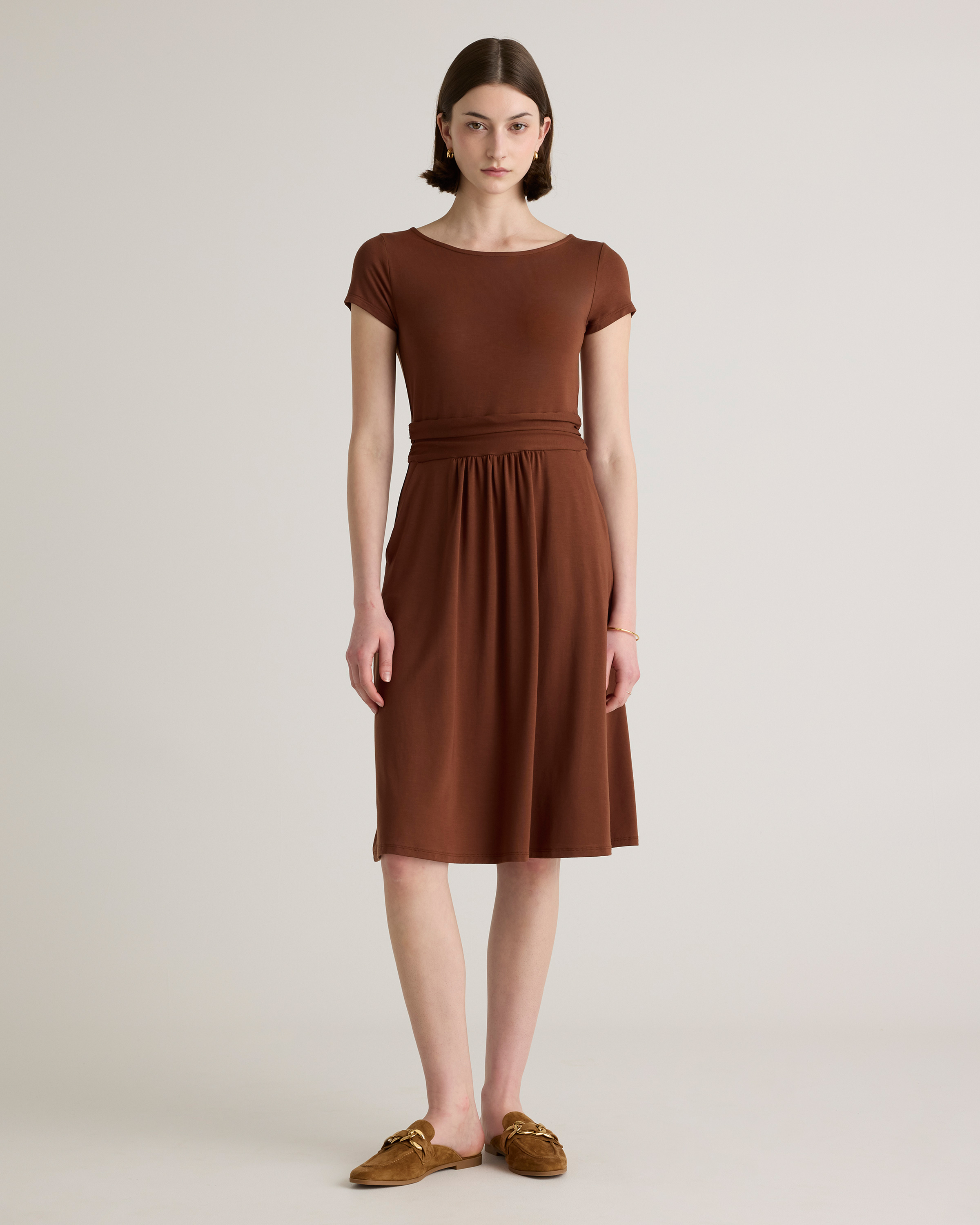 Shop Quince Women's Tencel Jersey Ruched Waist Dress In Brown