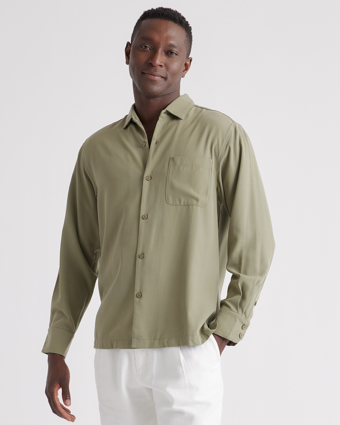 100% Silk Twill Long Sleeve Shirt