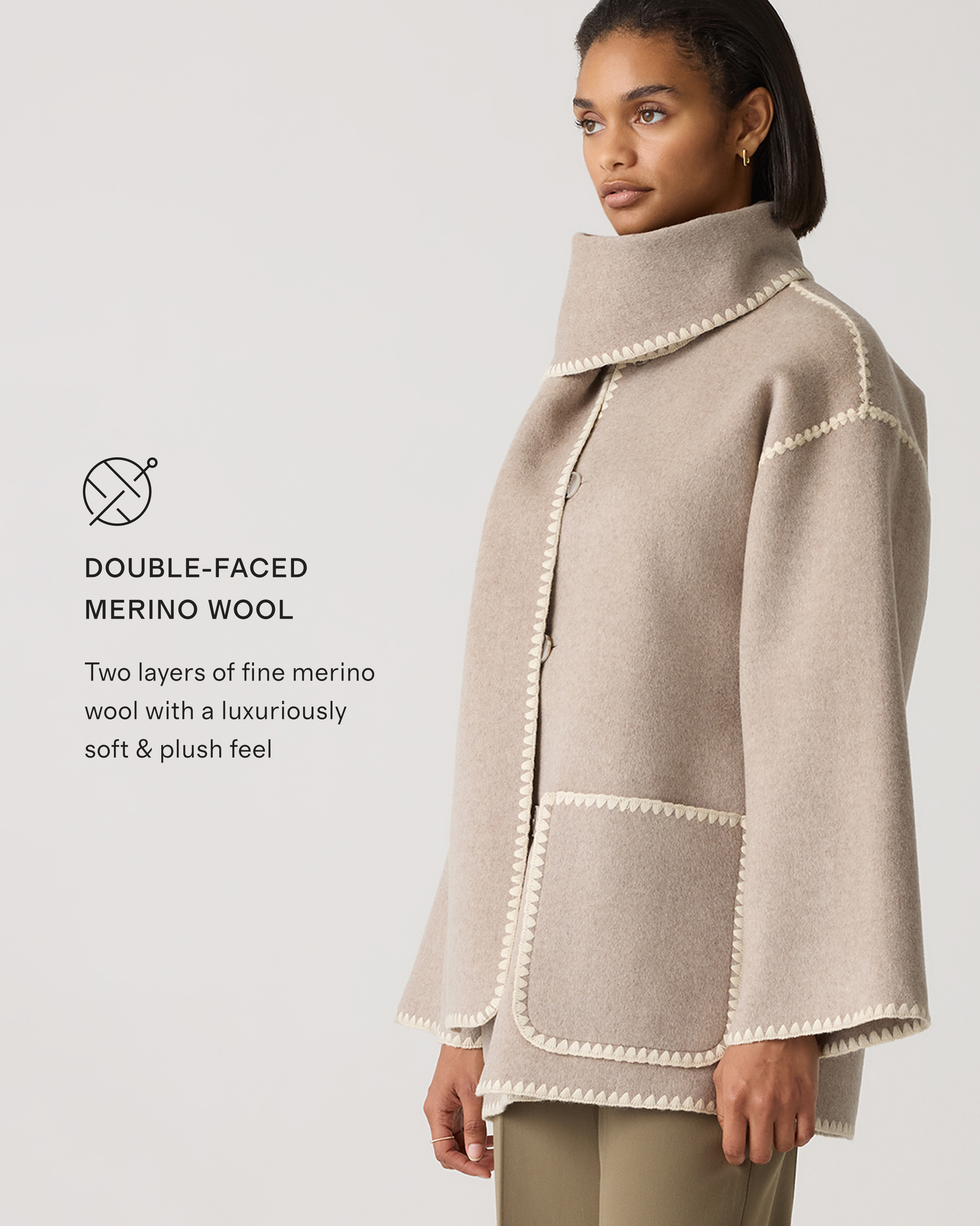 Double-Faced Merino Wool Scarf Coat