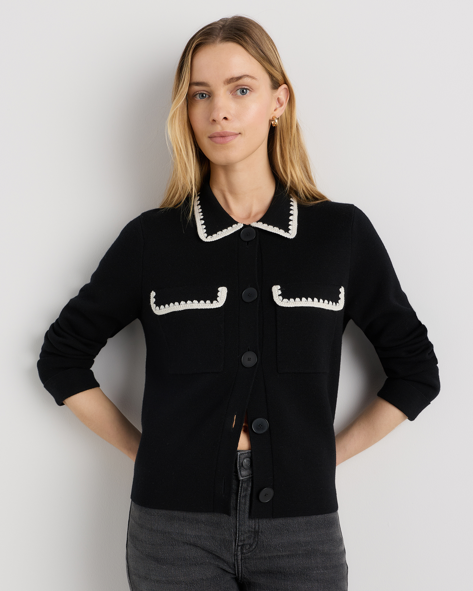 Australian Merino Wool Crochet Trim Sweater Jacket