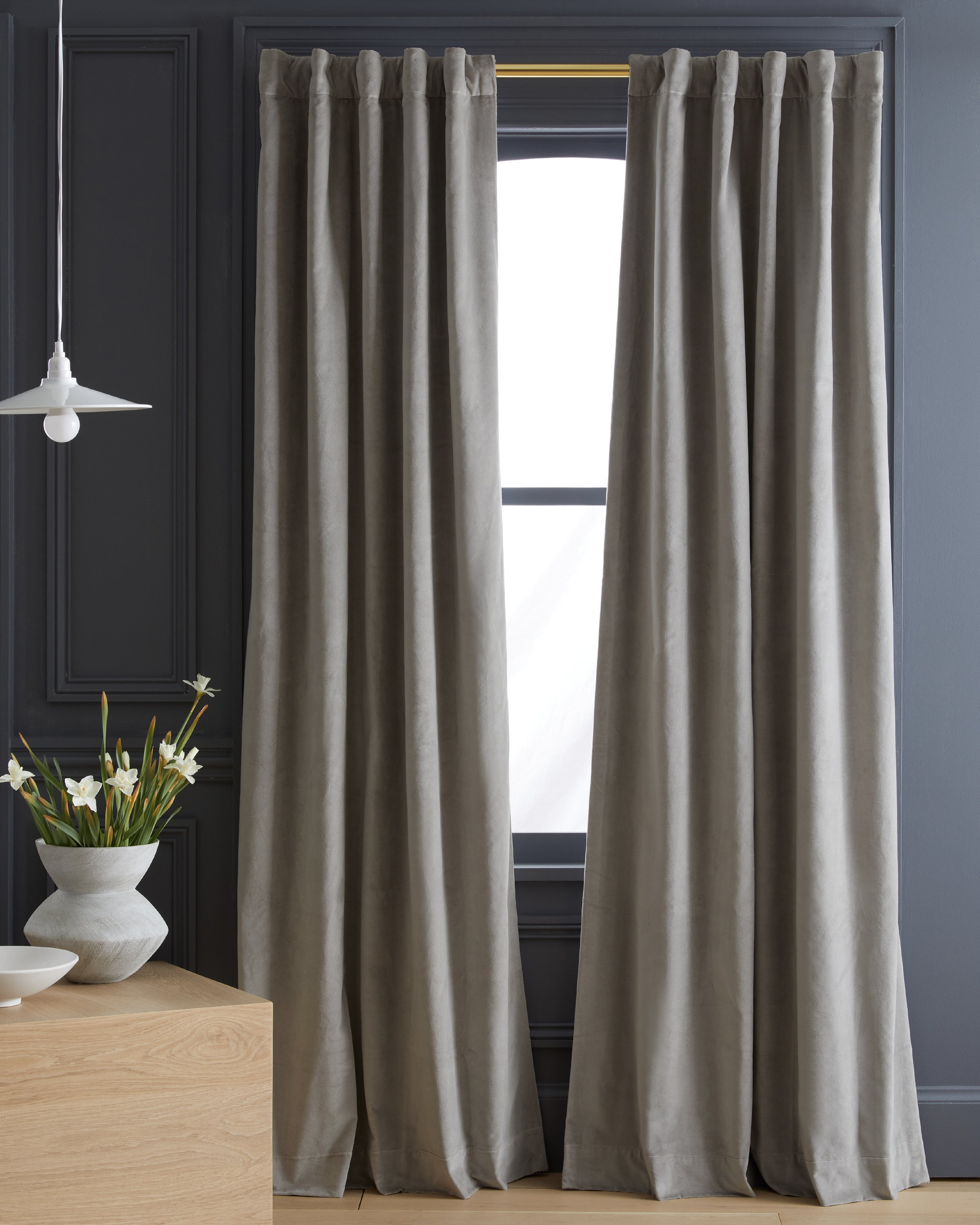Quince Cotton Velvet Blackout Curtain In Light Grey