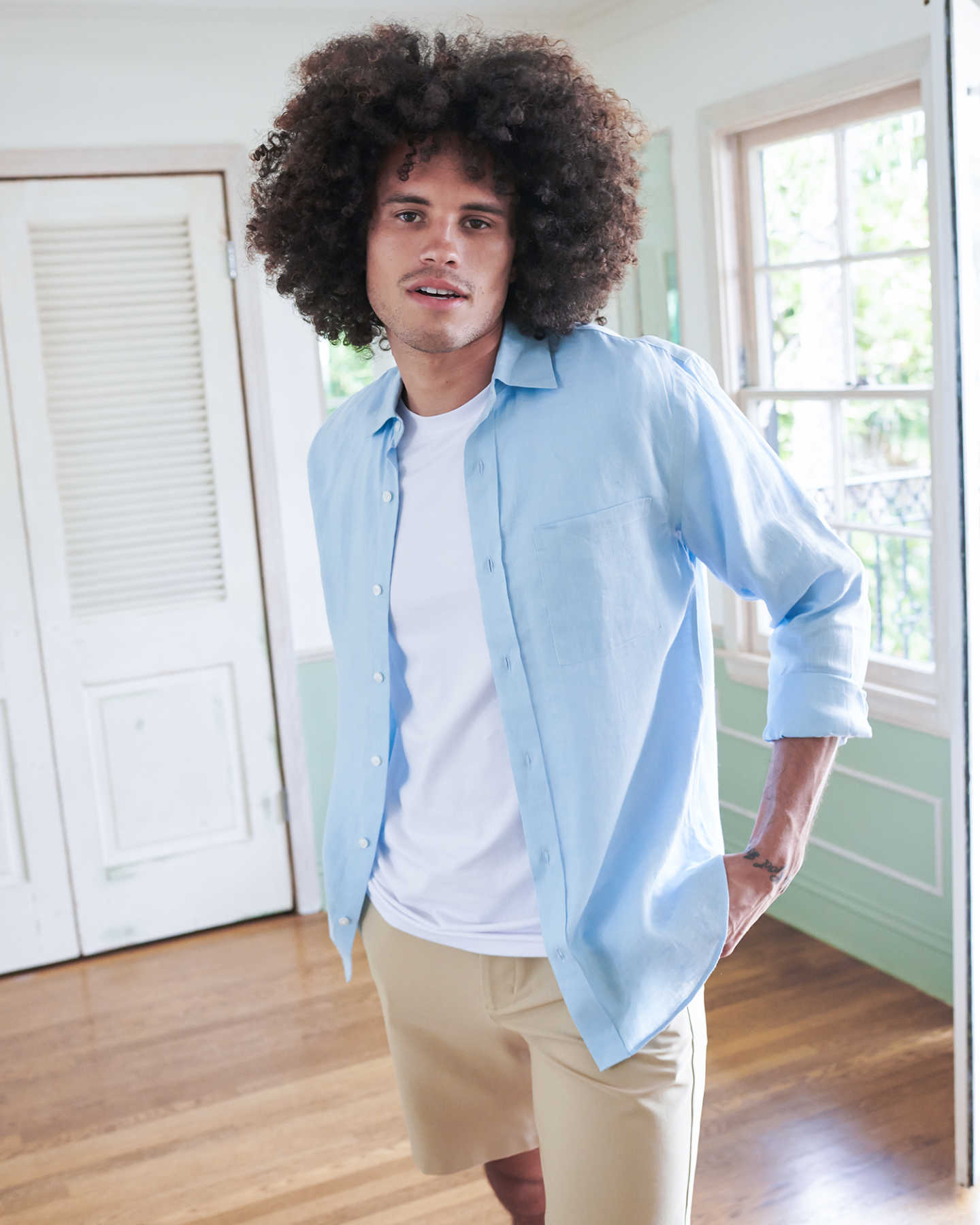 Wrinkle-free French Linen Shirt  - Light Blue