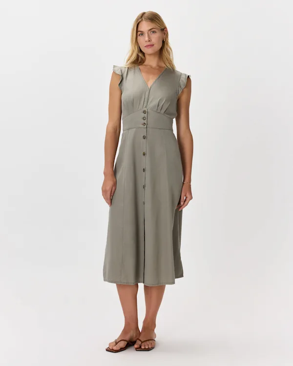 Vintage Wash Tencel Button Front Midi Dress