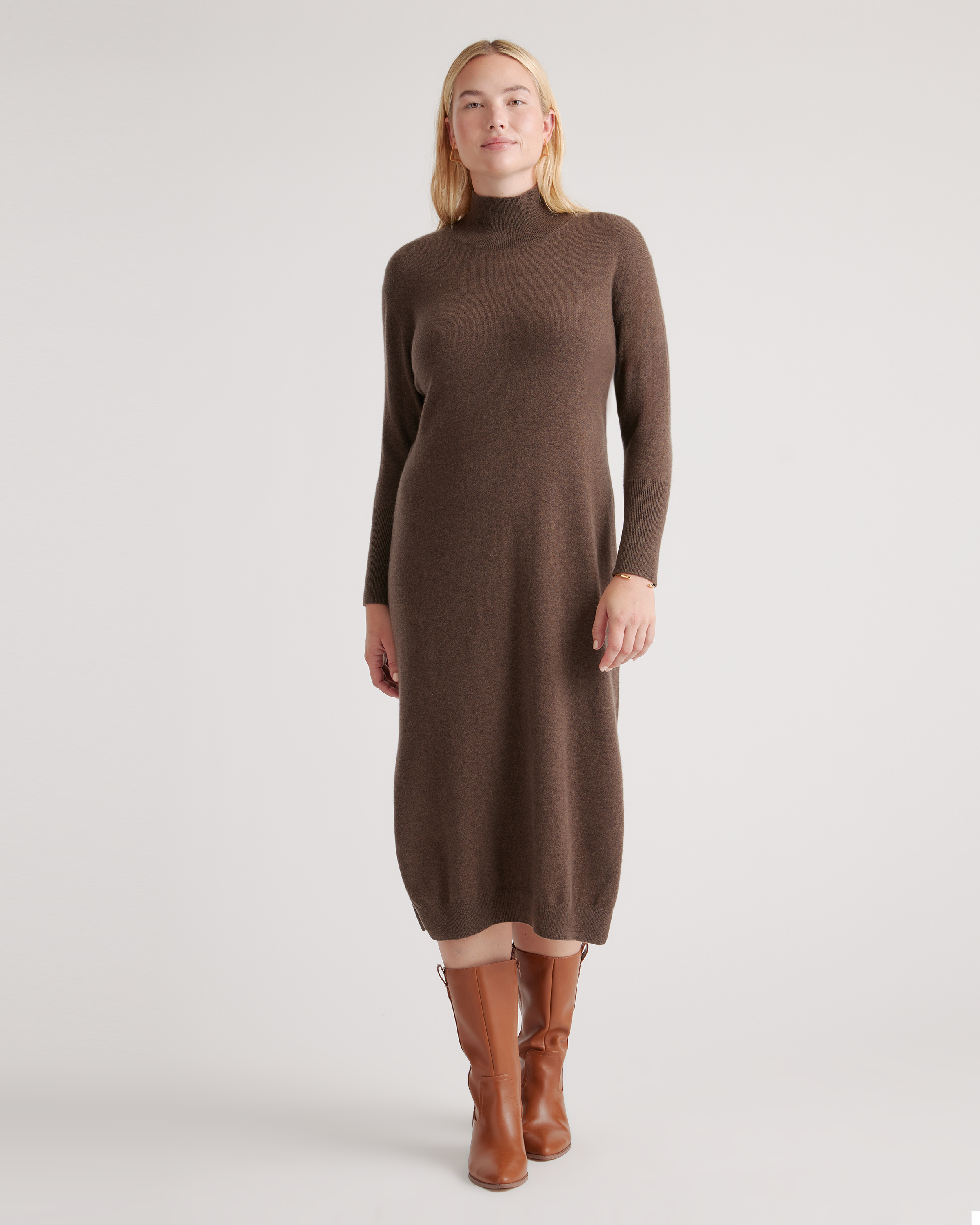 Mongolian Cashmere Turtleneck Midi Sweater Dress