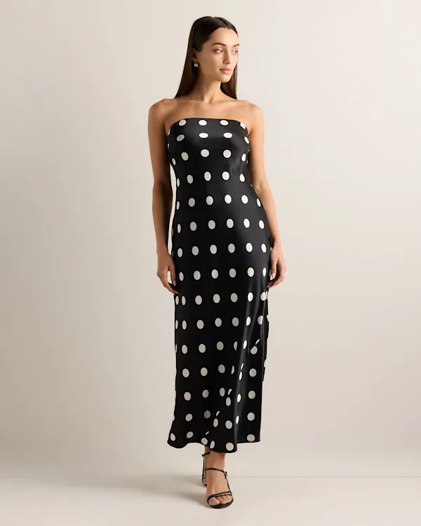 100% Washable Silk Strapless Midi Dress