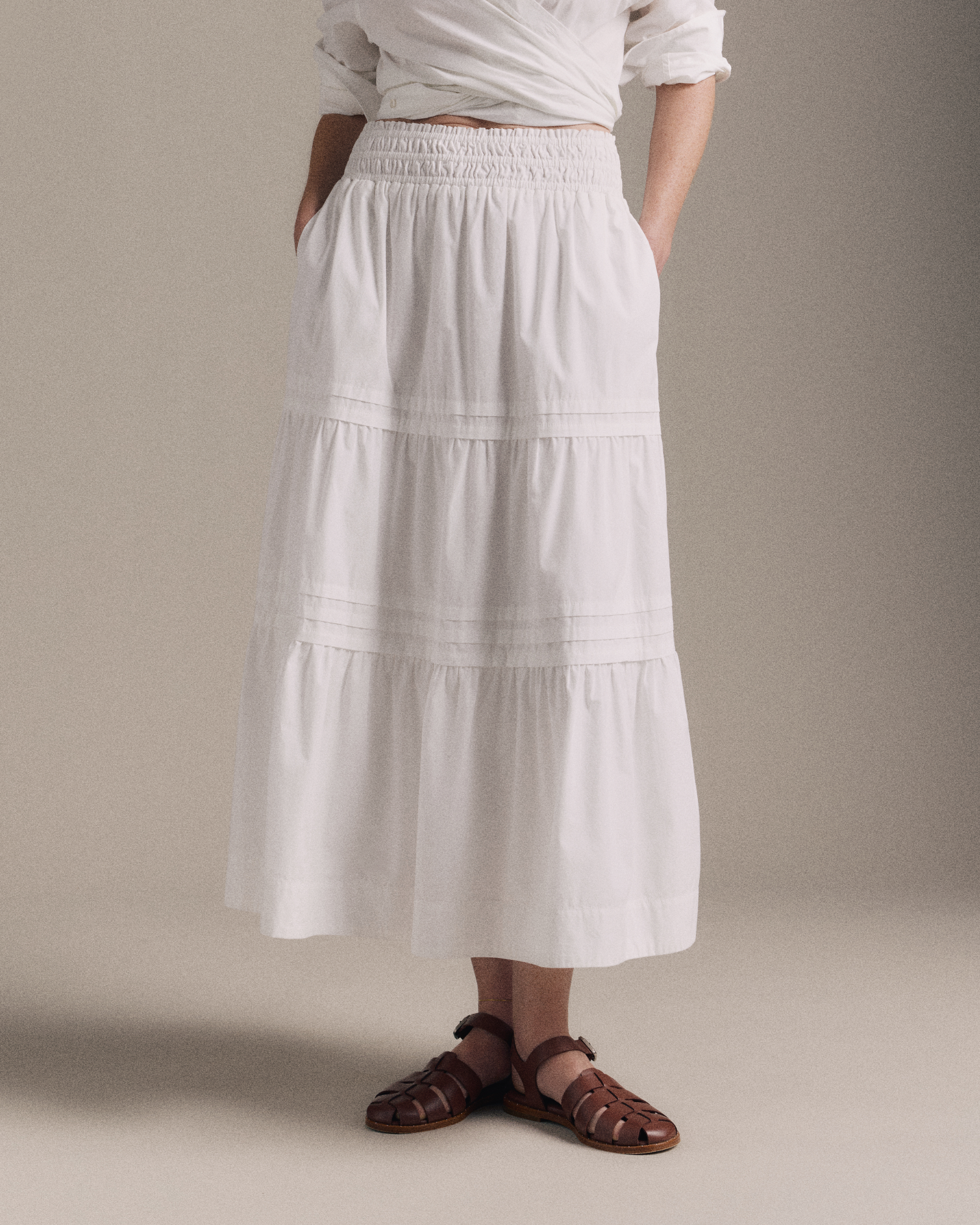 100% Organic Cotton Poplin Tiered Maxi Skirt