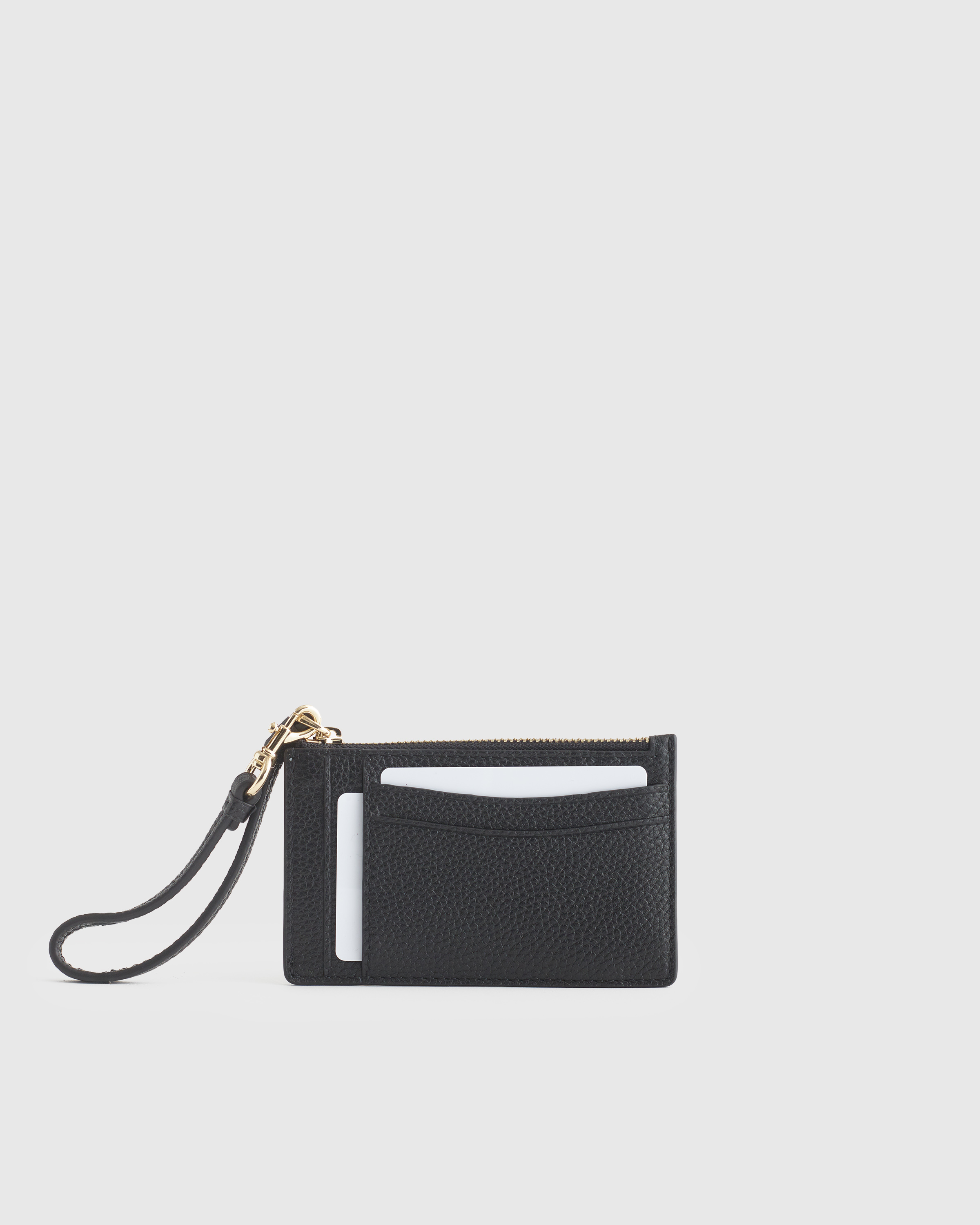 Italian Leather Card Case Wristlet in Black