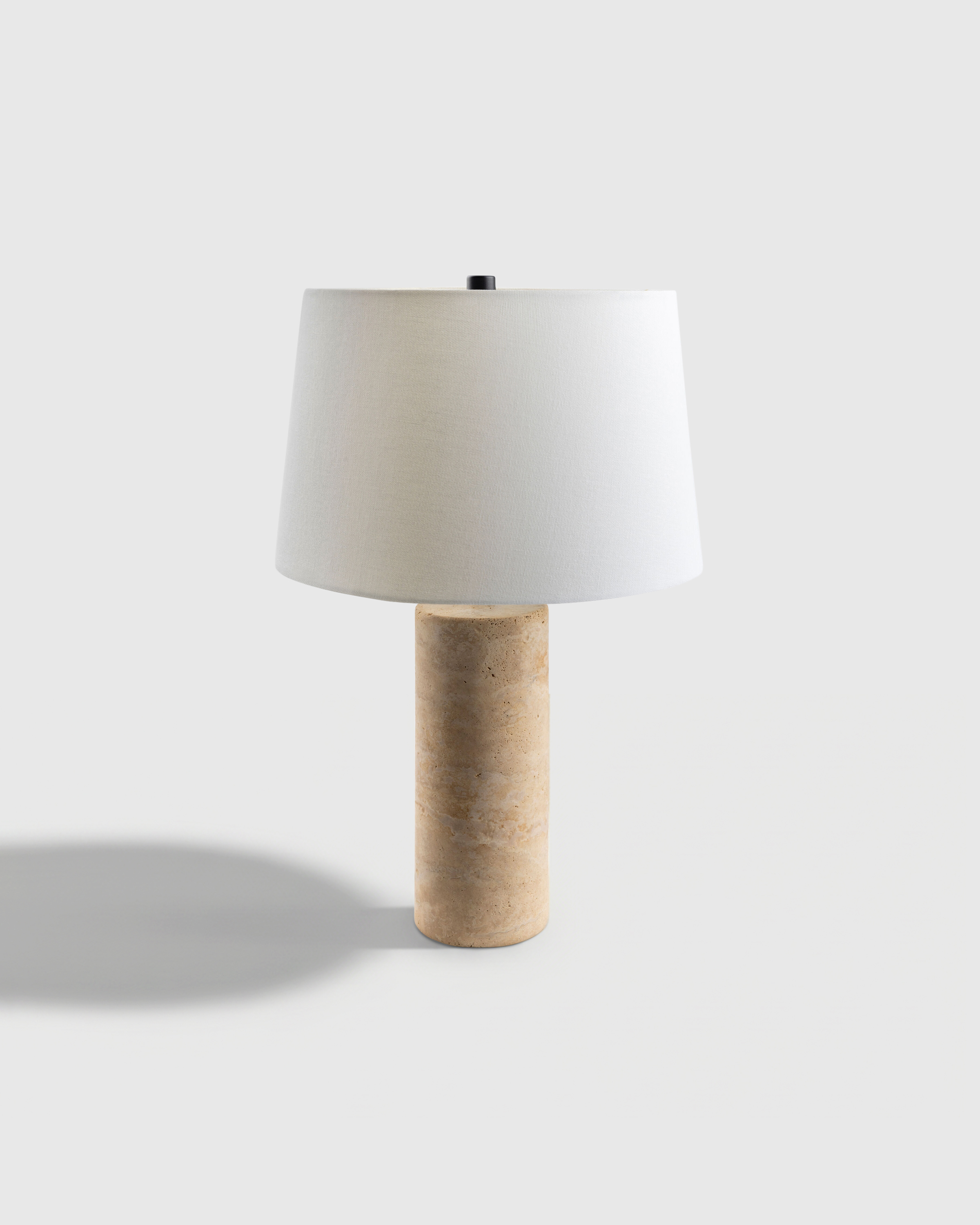Travertine Table Lamp with Drum Shade - Beige, Column