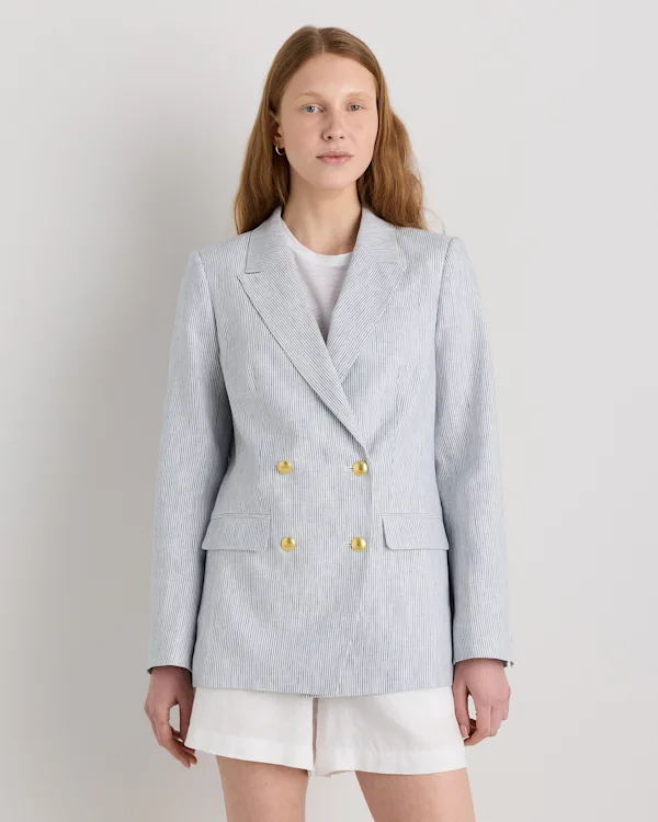 100% European Linen Relaxed Double-Breasted Blazer