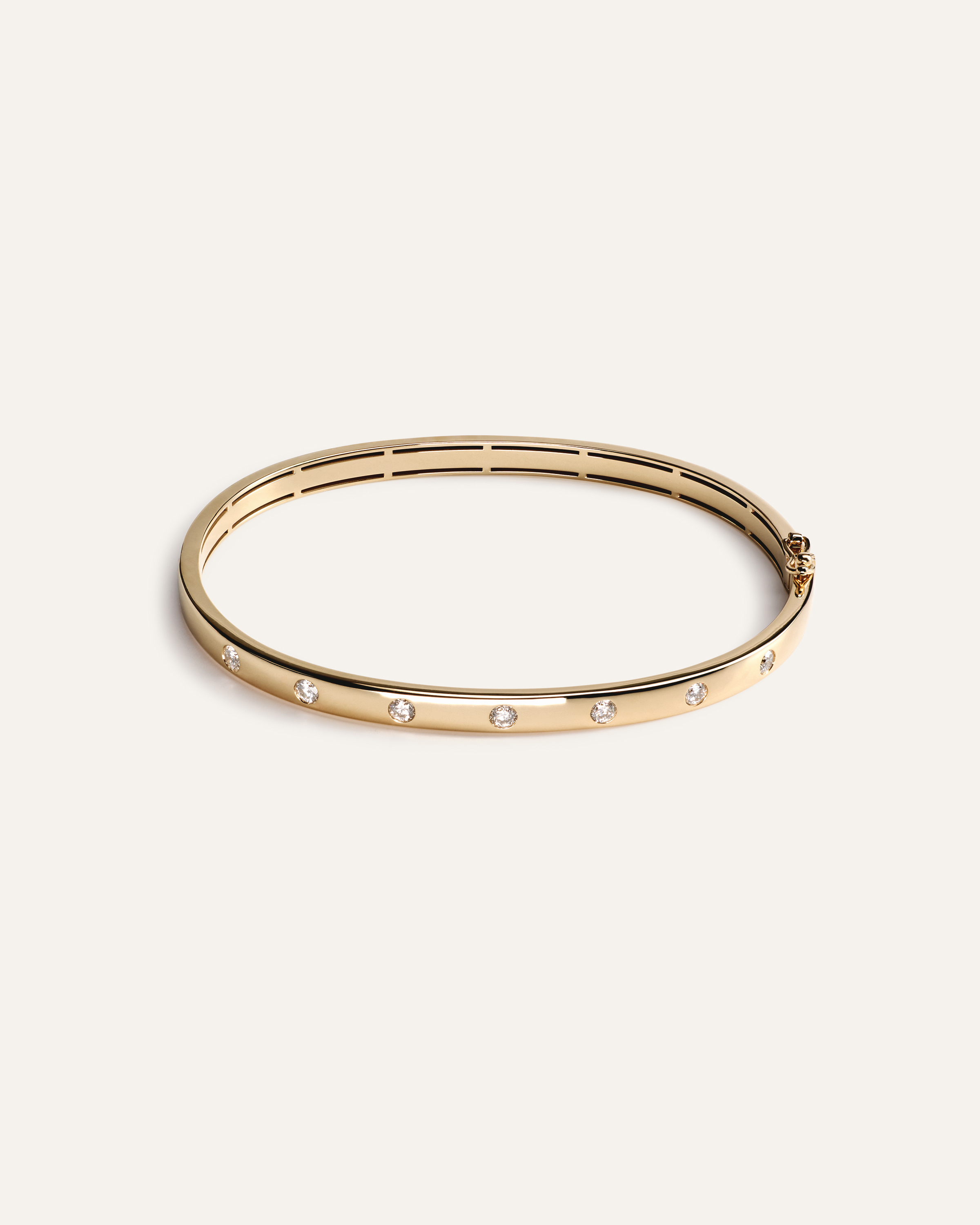 14K Gold Natural Diamond Inlay Bangle