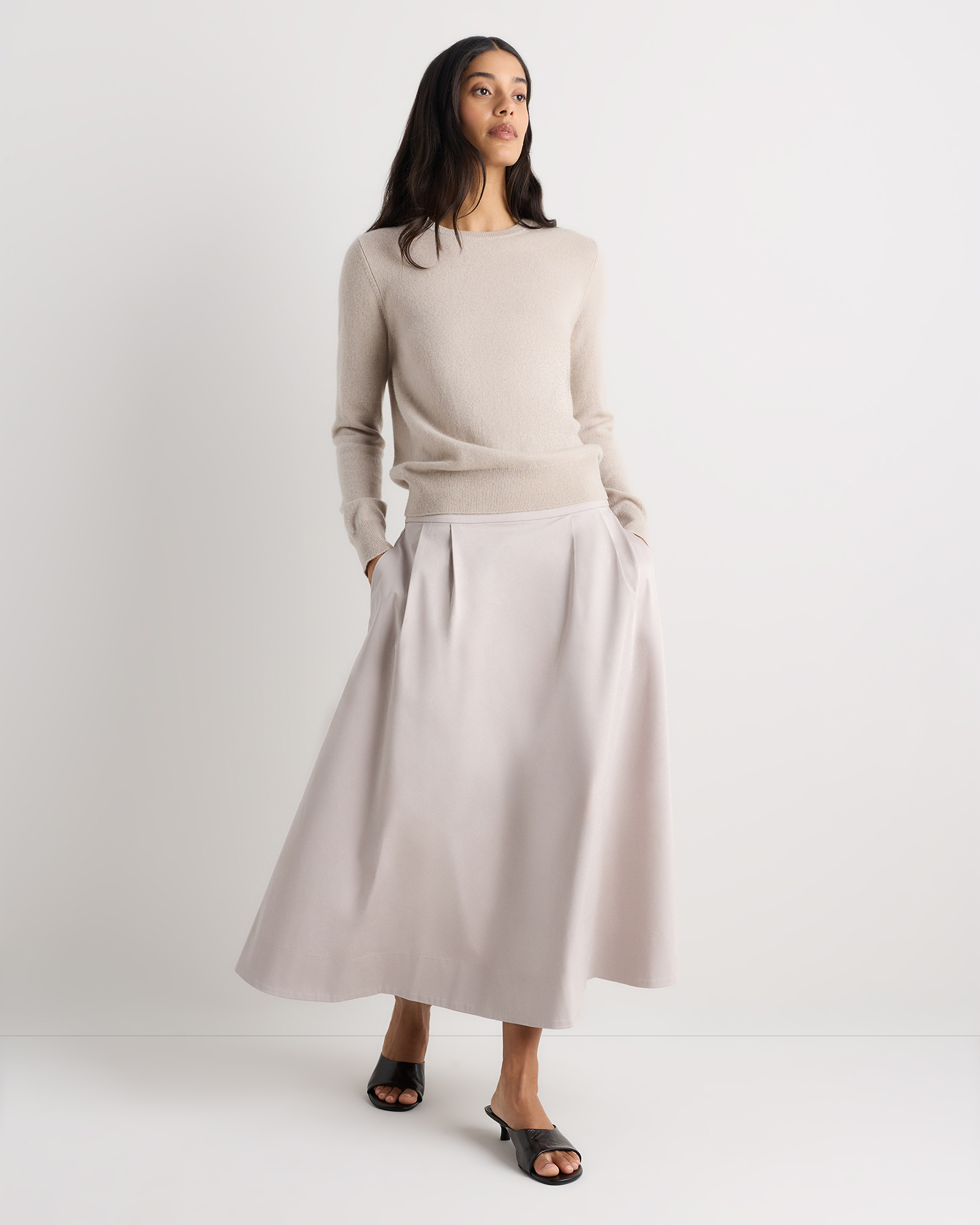 Organic Cotton Sateen A-line Midi Skirt 2