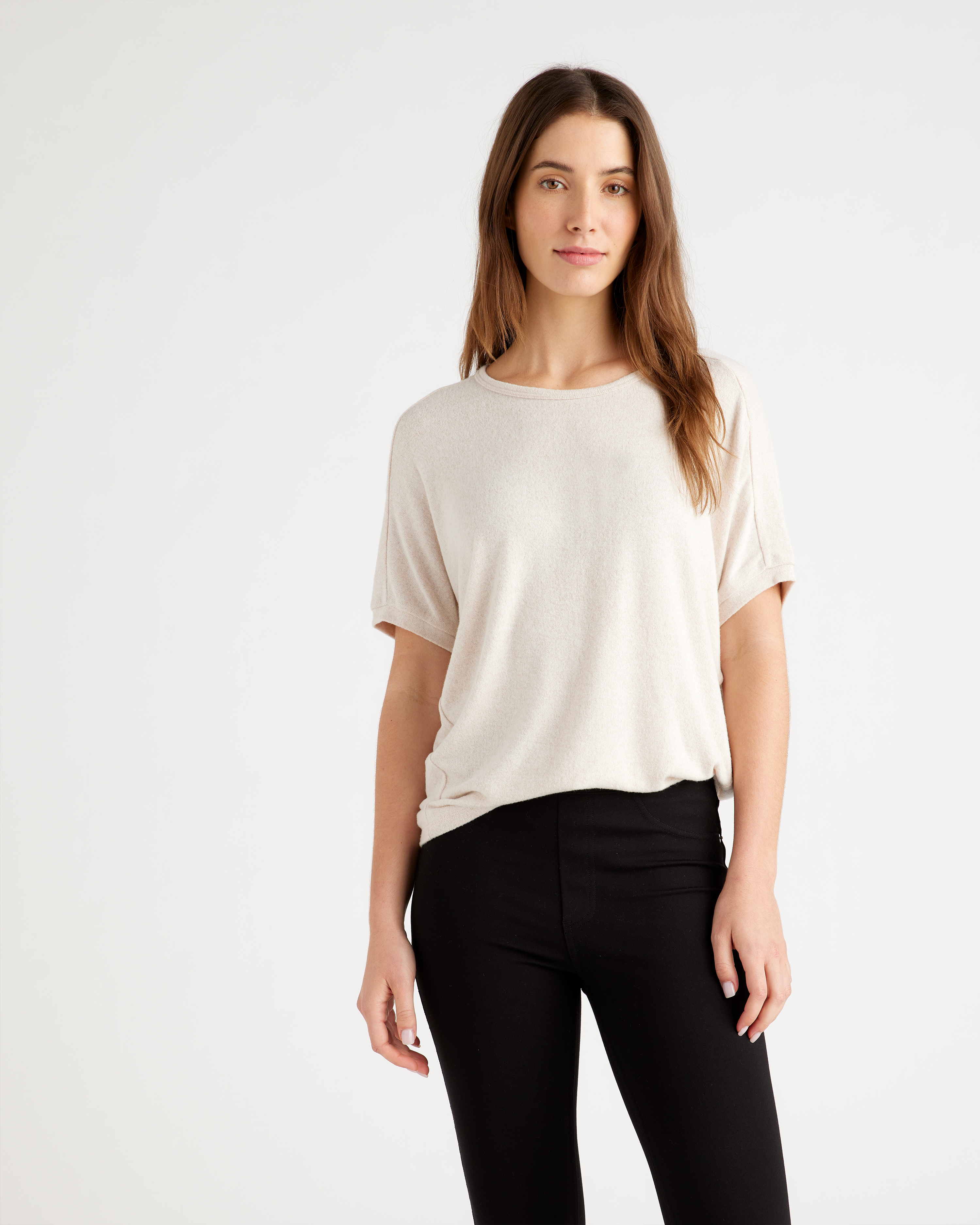Quince Women's Brushed Short Sleeve Lounge T-shirt In Heather Oatmeal