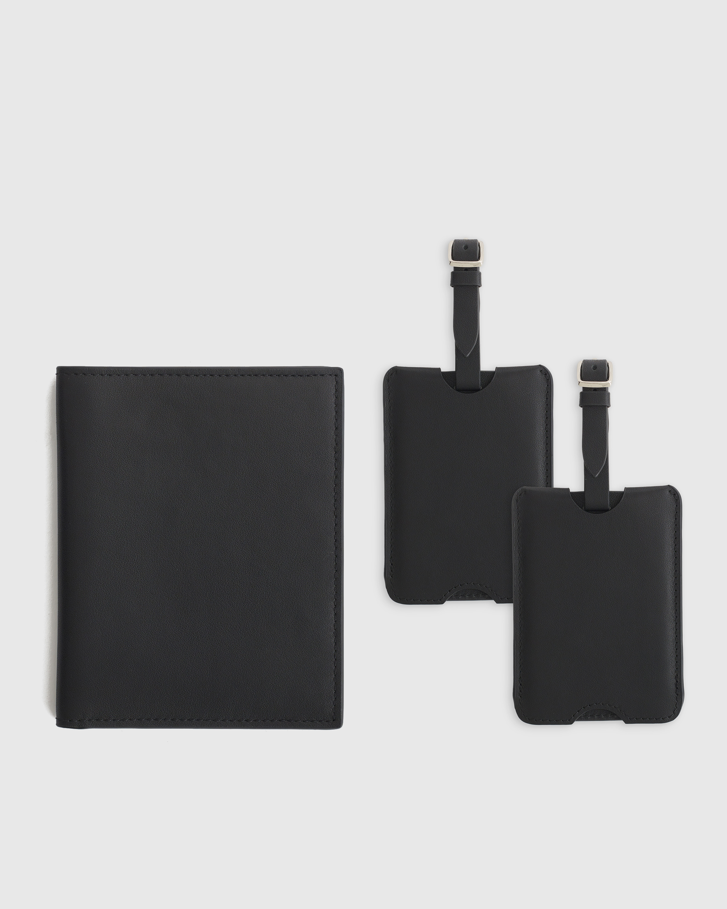 Nappa Leather RFID Blocking Passport Holder & Luggage Tags Set in Black