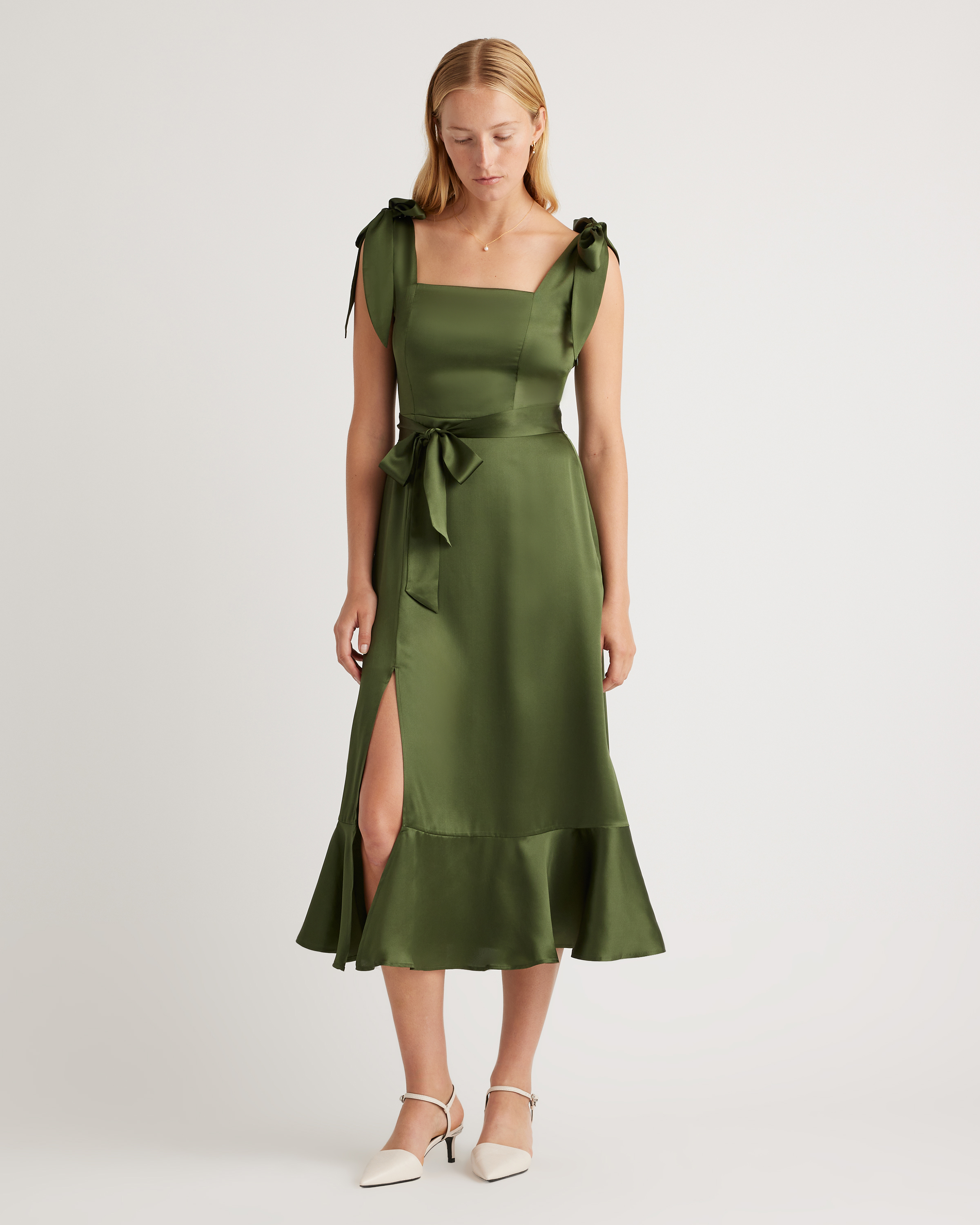 100% Washable Silk Square Neck Midi Dress