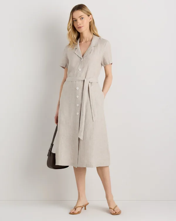 100% European Linen Button Front Dress