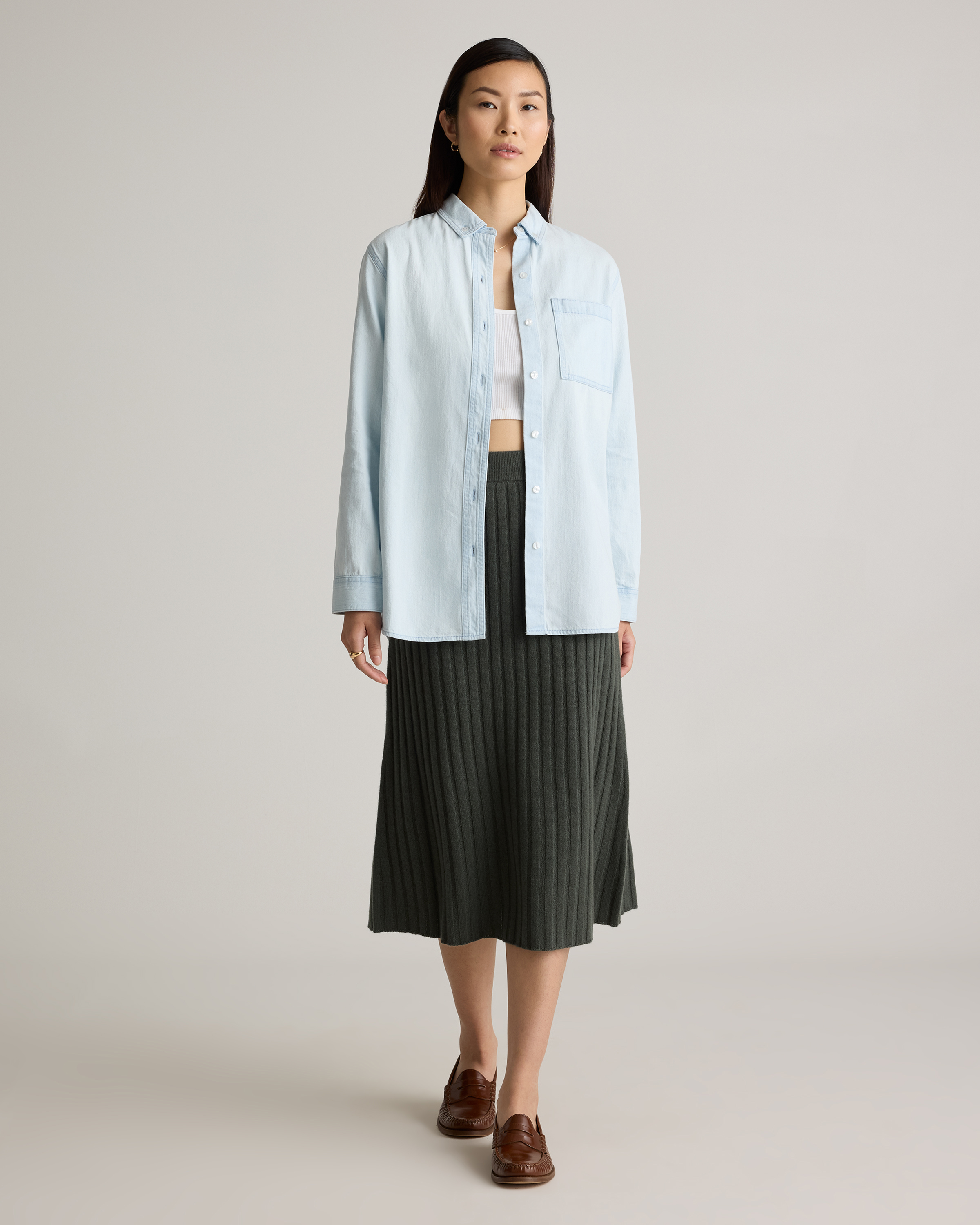 Distressed Denim Oversized Shirt in Light Chambray