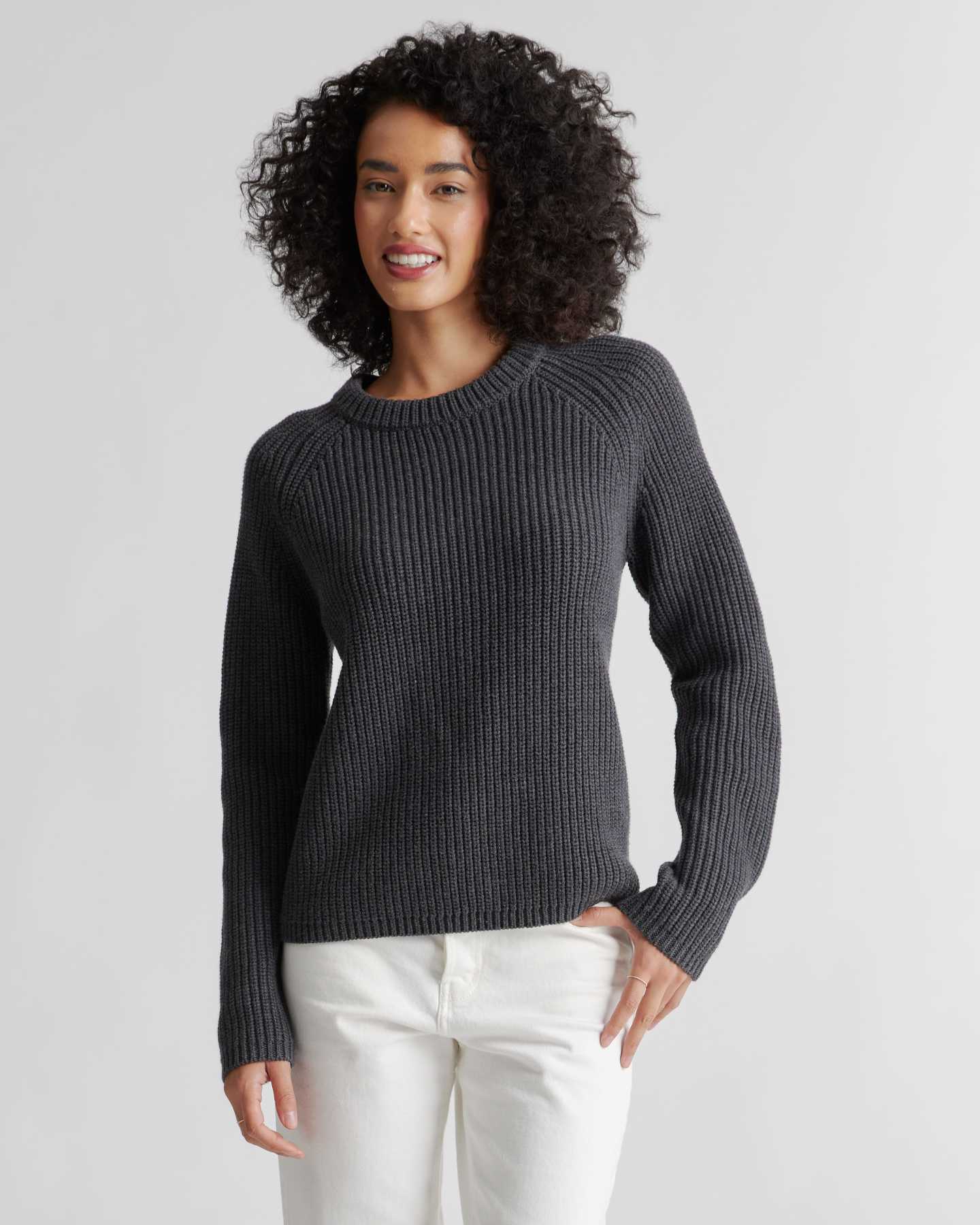 100% Organic Cotton Fisherman Crew Sweater - Charcoal - 3