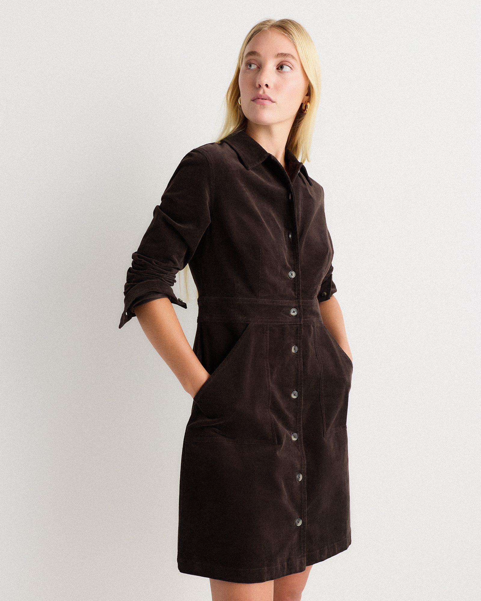 Organic Stretch Corduroy Mini Shirt Dress