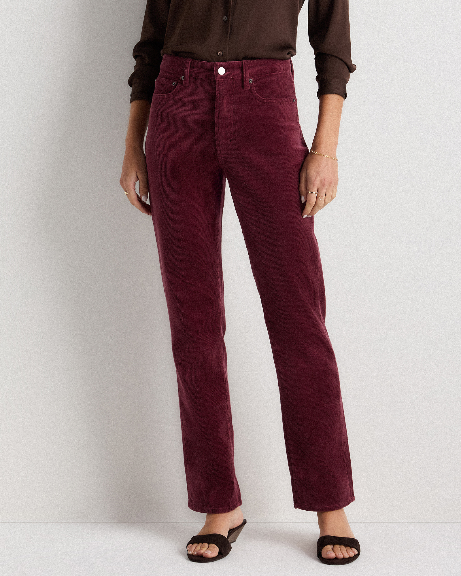 Organic Stretch Corduroy Straight Leg Pants in Barolo Burgundy