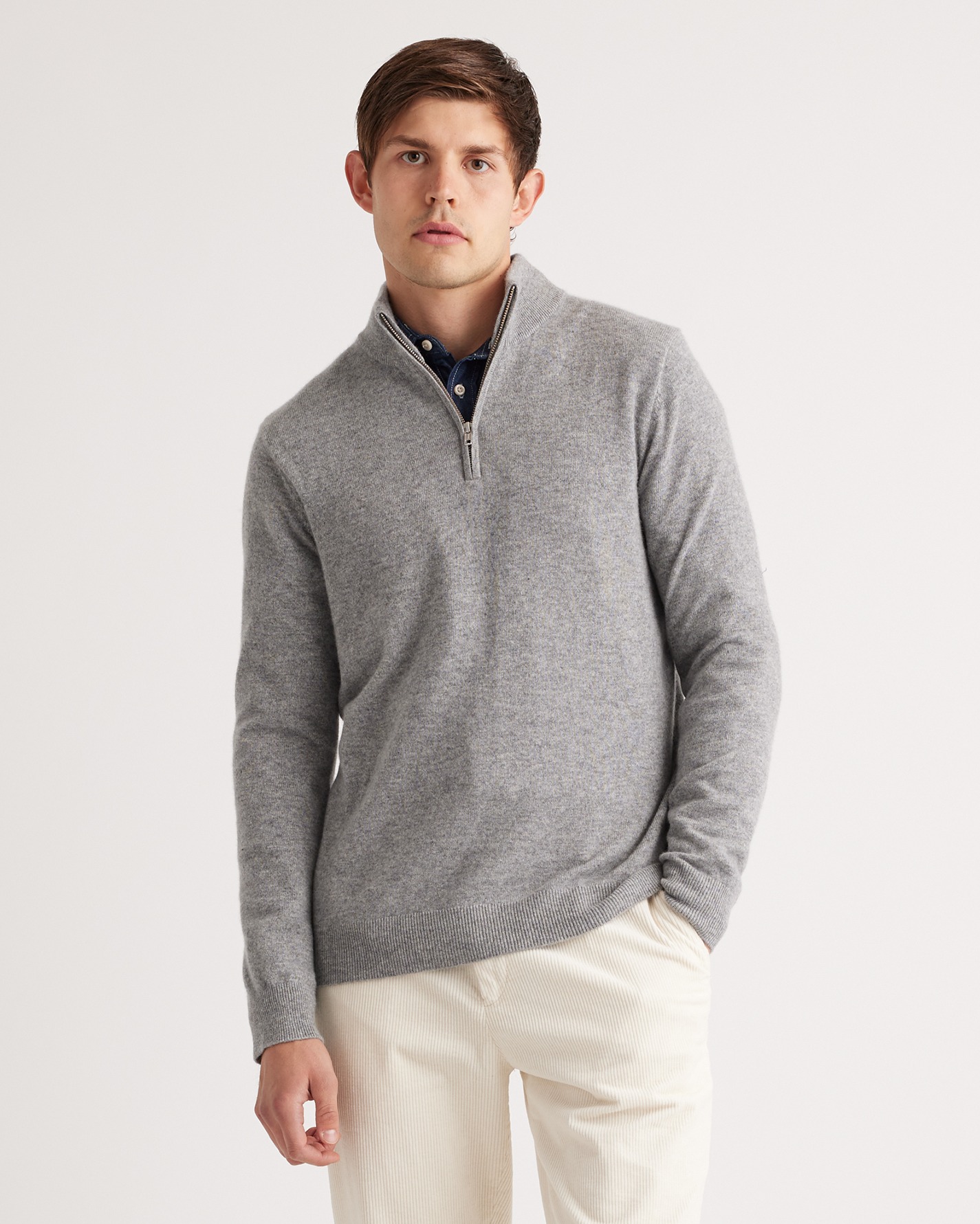 Quince Men's Mongolian Cashmere Quarter Zip Sweater In Heather Grey