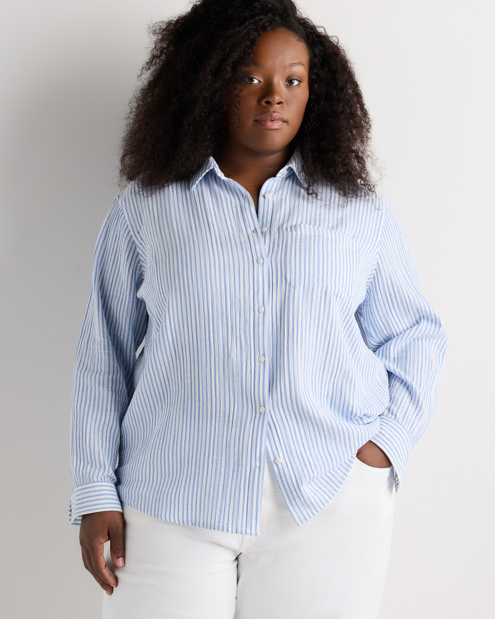 Women's Plus Size 100% Organic Cotton Gauze Long Sleeve Shirt in