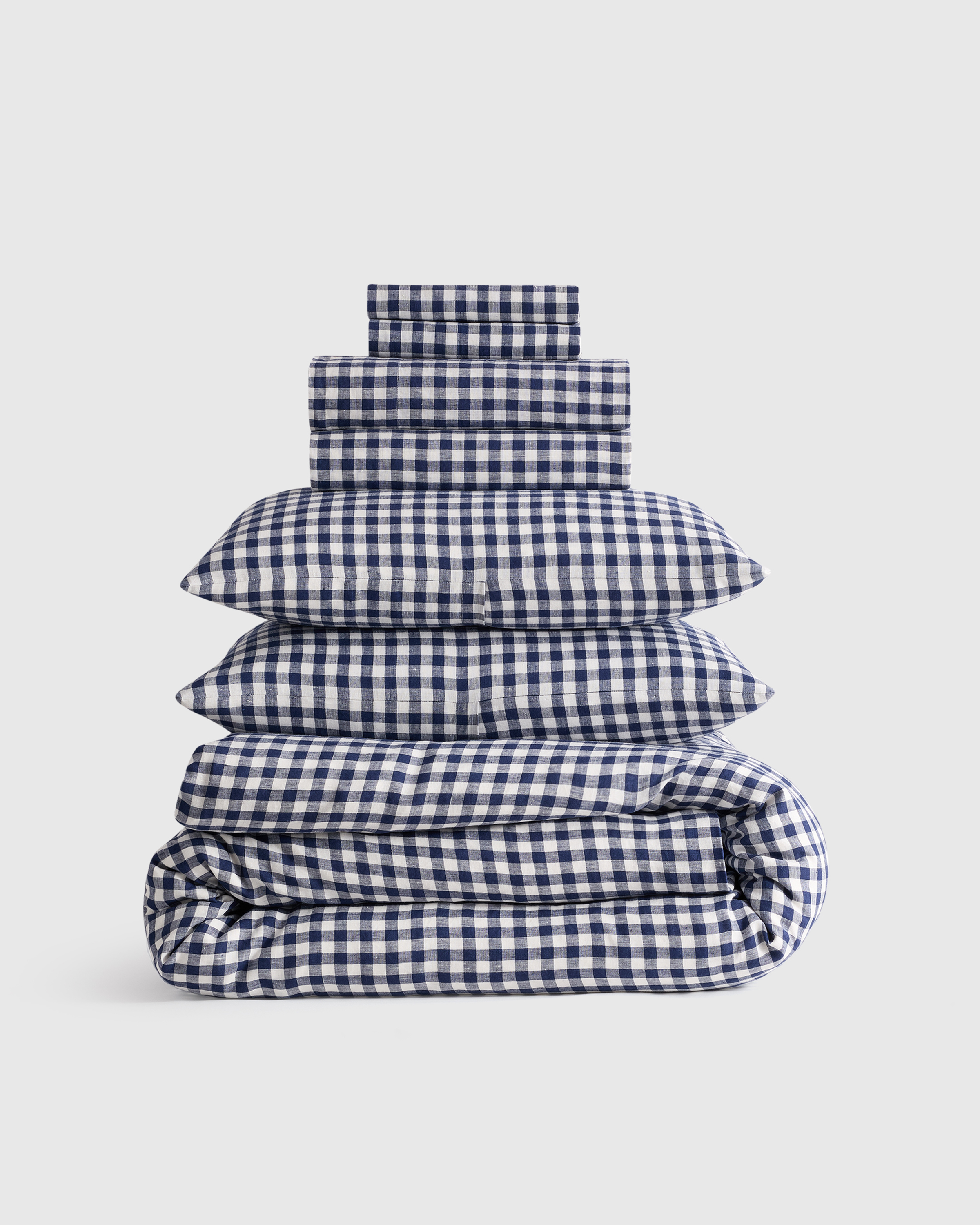European Linen Gingham Deluxe Bedding Bundle in Blue Fog
