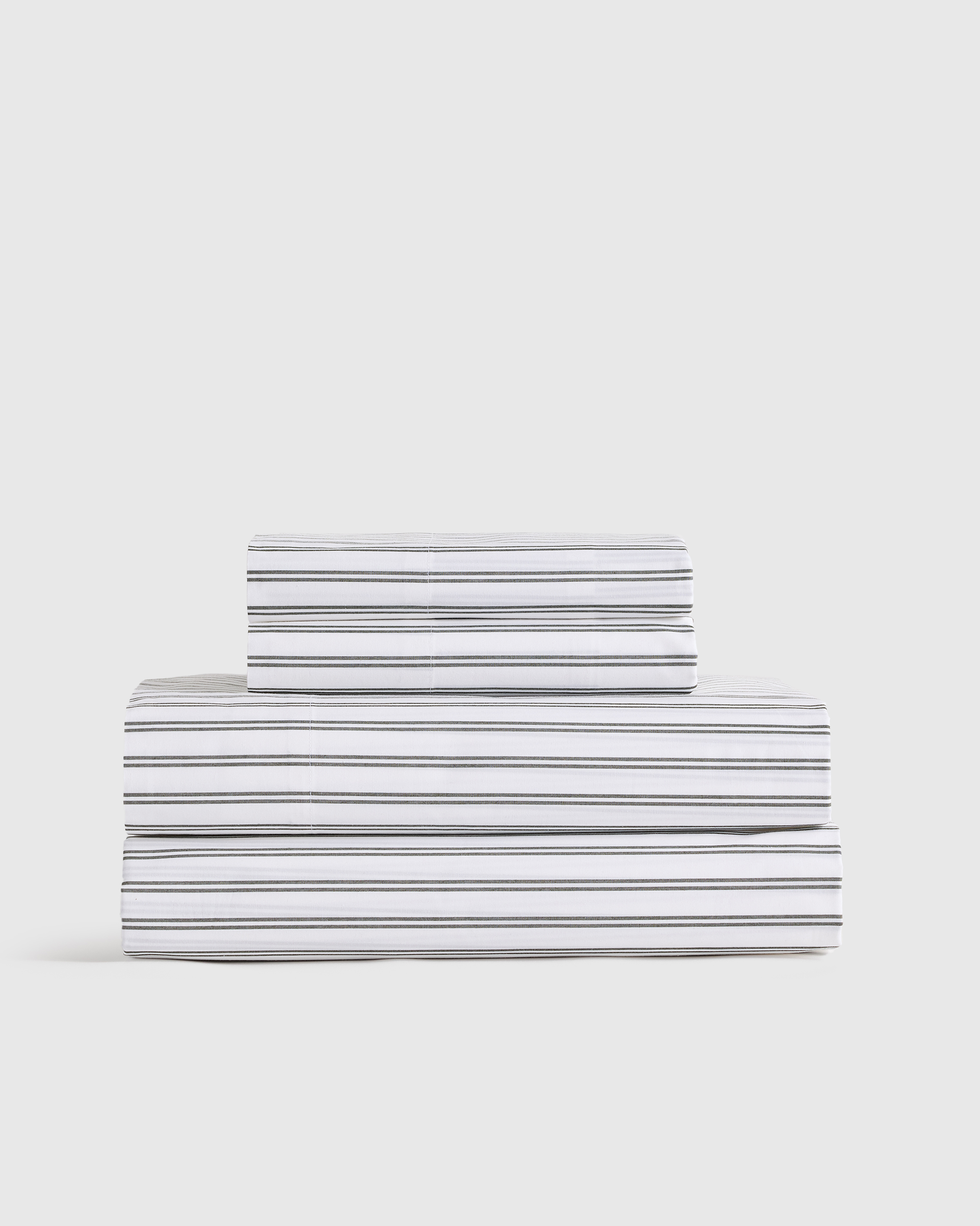 Classic Organic Percale Double Stripe Sheet Set in White/Navy