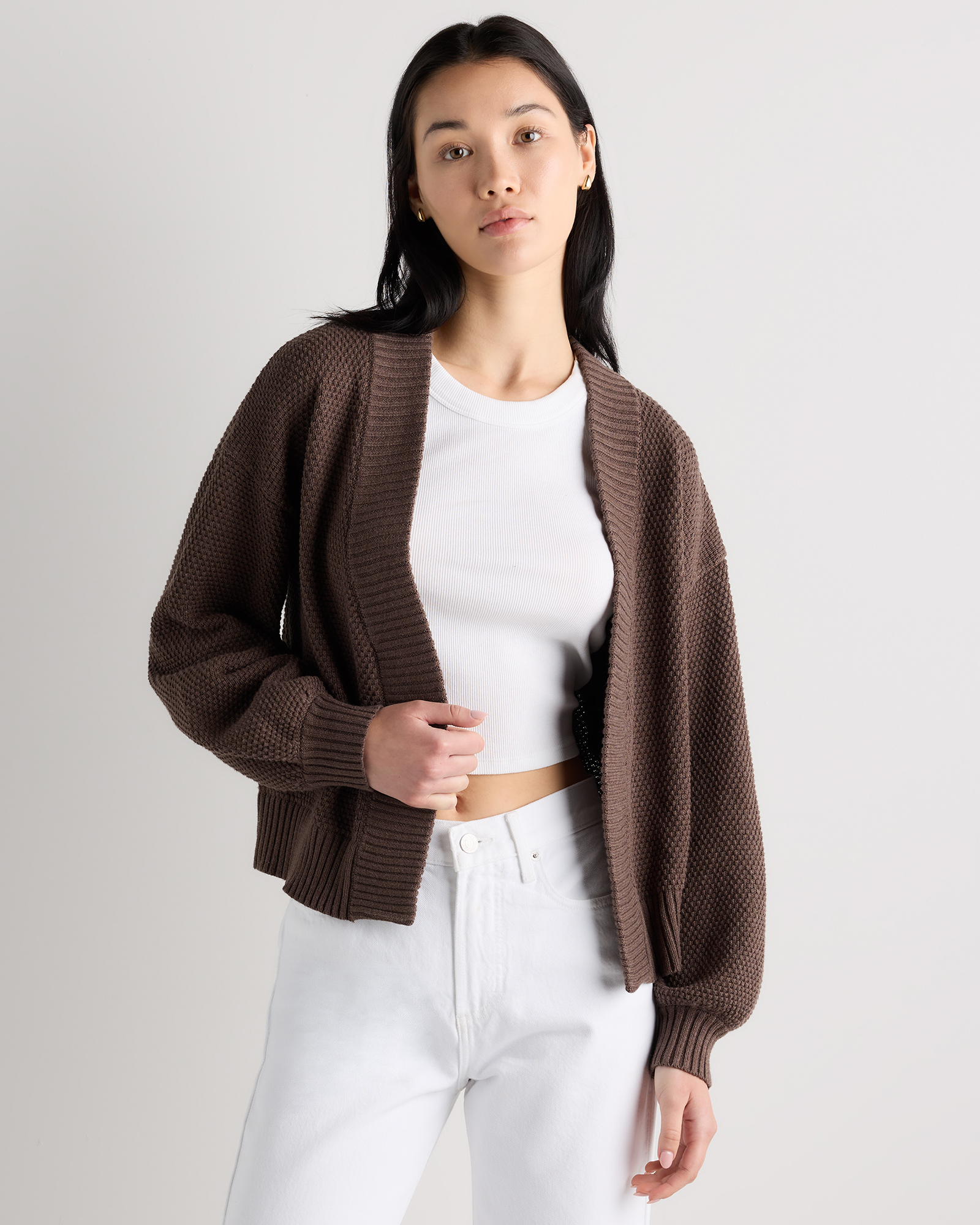 100% Organic Cotton Waffle Stitch Open Cardigan - thumbnail 7