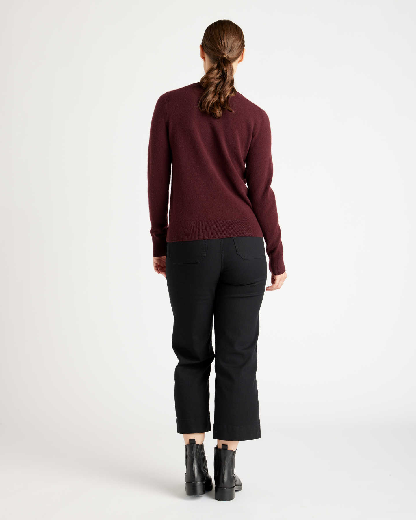 Mongolian Cashmere V-Neck Sweater - Burgundy - 3 - Thumbnail