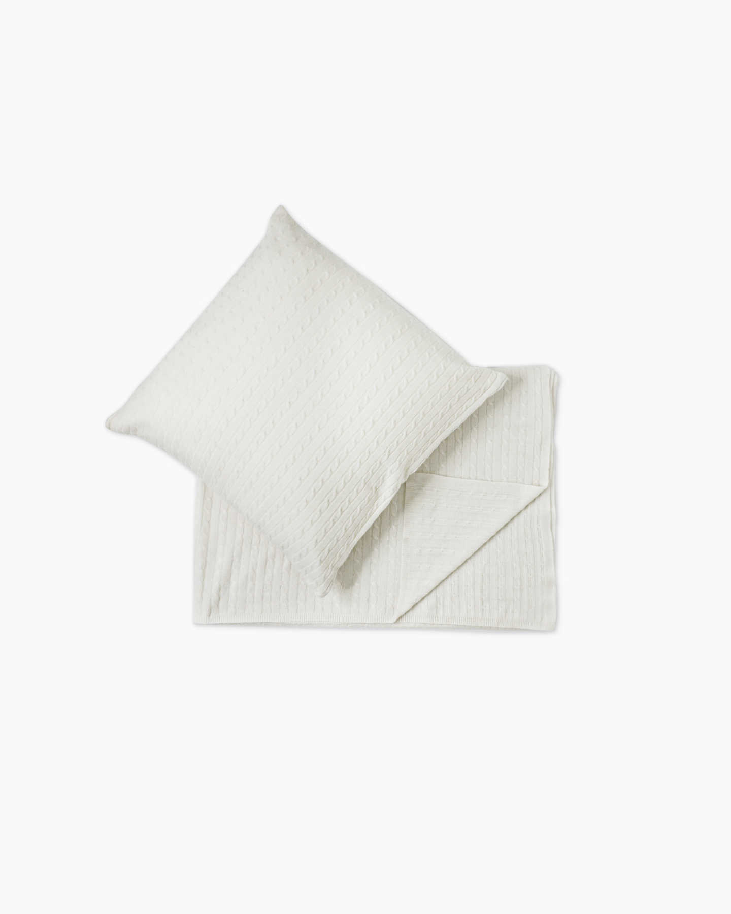 Cable Knit Cashmere Throw & Pillow Cover Set - Ivory - 0