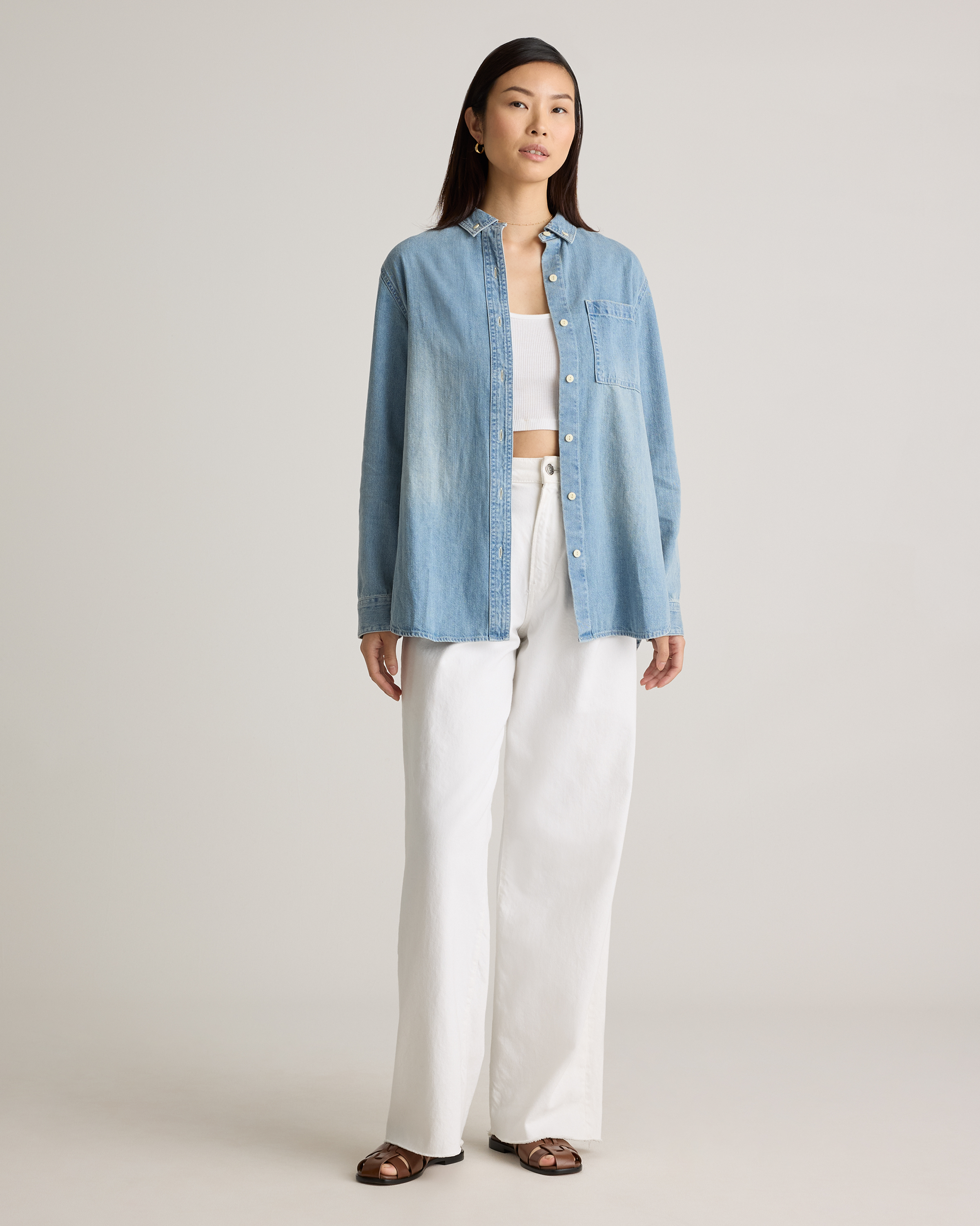 Distressed Denim Oversized Shirt in Blue