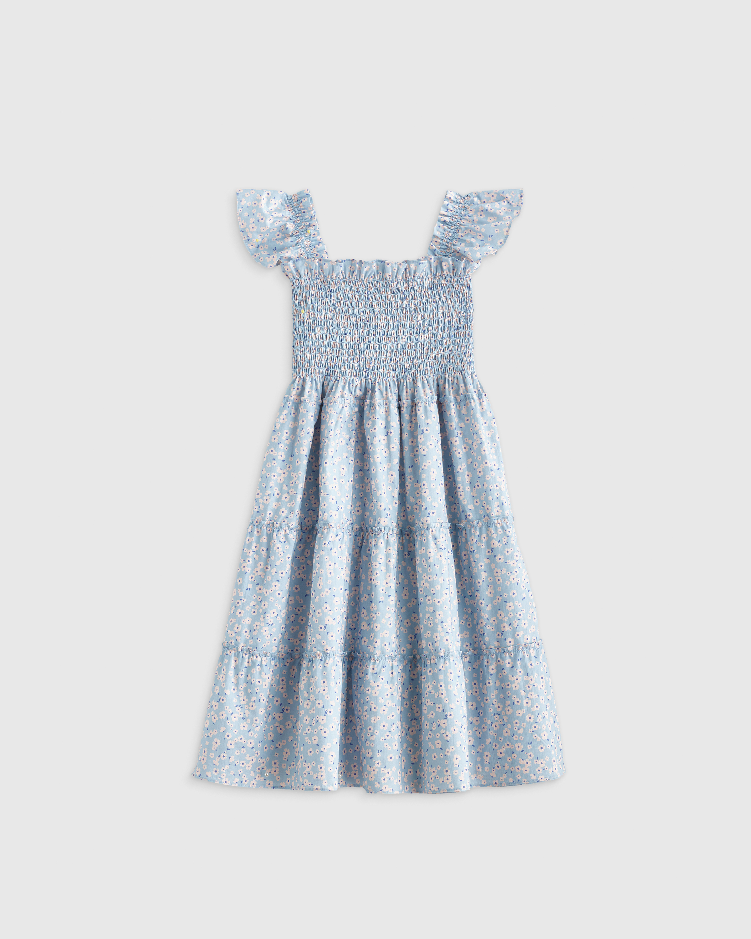 Shop Quince Poplin Smocked Dress In Blue Ditsy Daisy