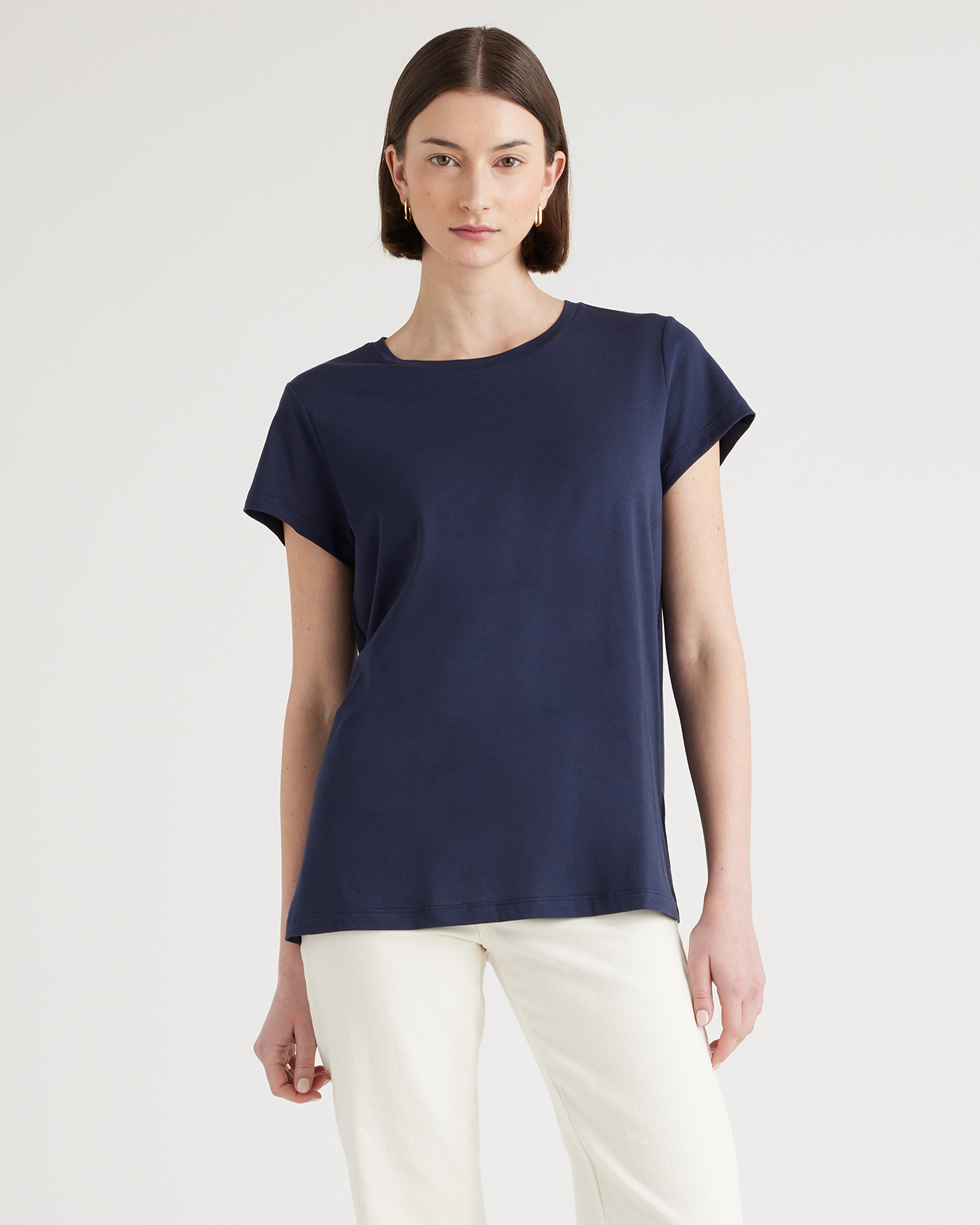 Quince Women's Cotton Modal Crew Neck Swing T-shirt In Navy