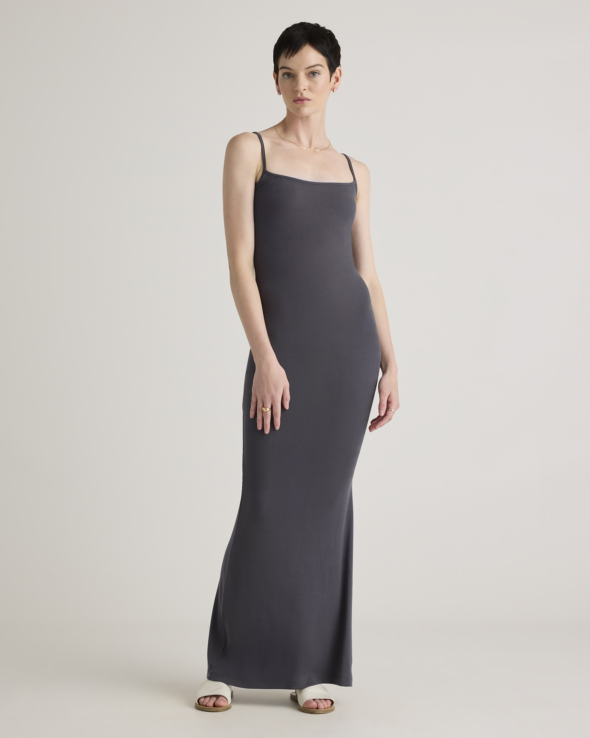 Shop Quince Women's Tencel Rib Knit Maxi Slip Dress In Carbon Grey
