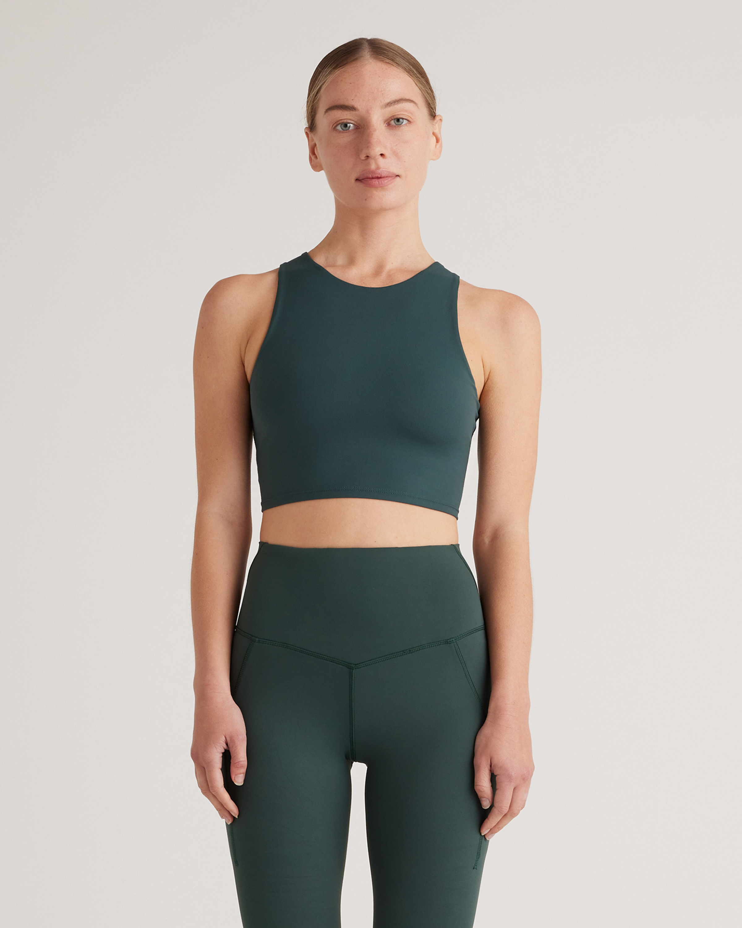 Quince Women's Ultra-form High-neck Cropped Tank Top In Forest Green