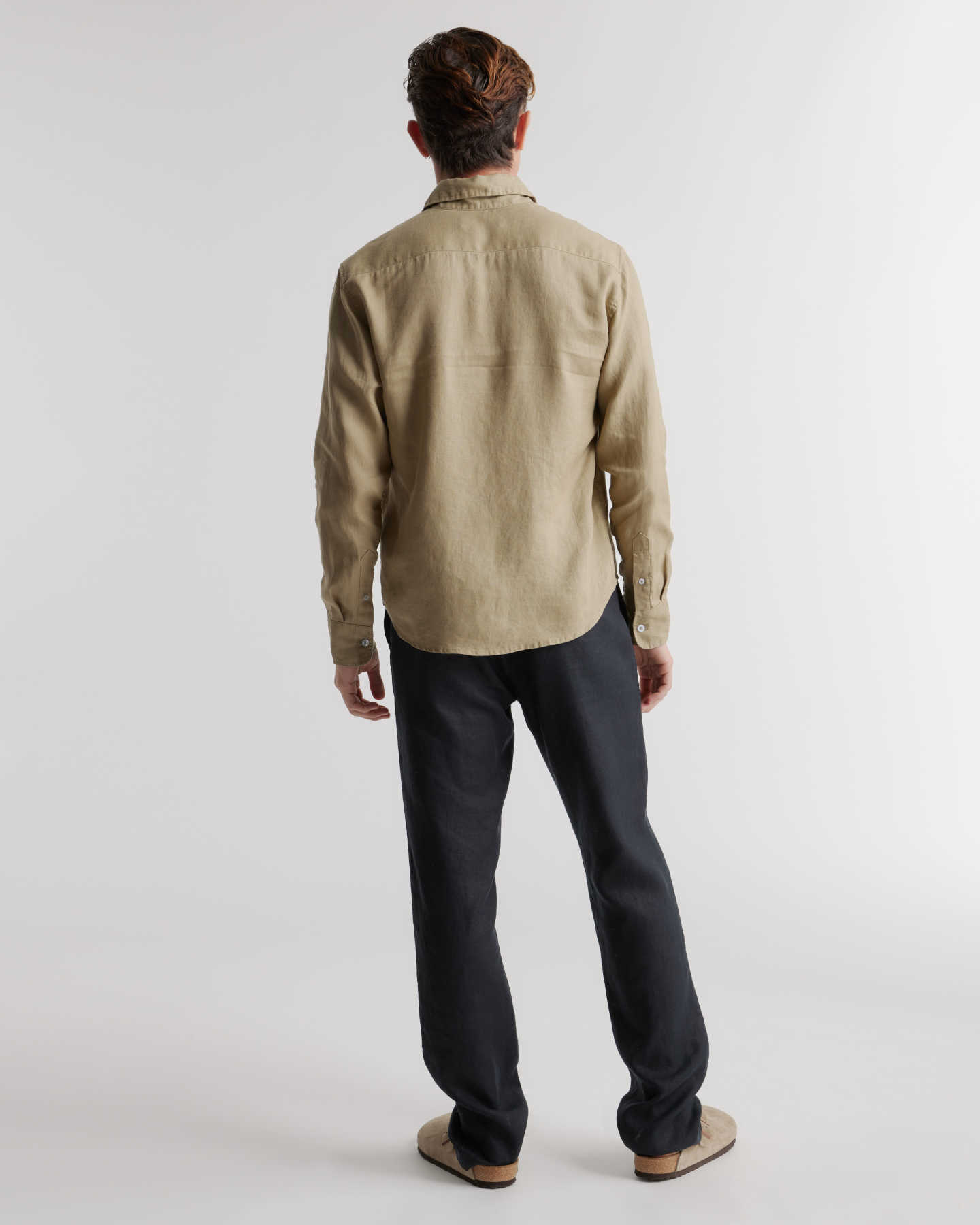 100% European Linen Long Sleeve Shirt - Olive - 5 - Thumbnail