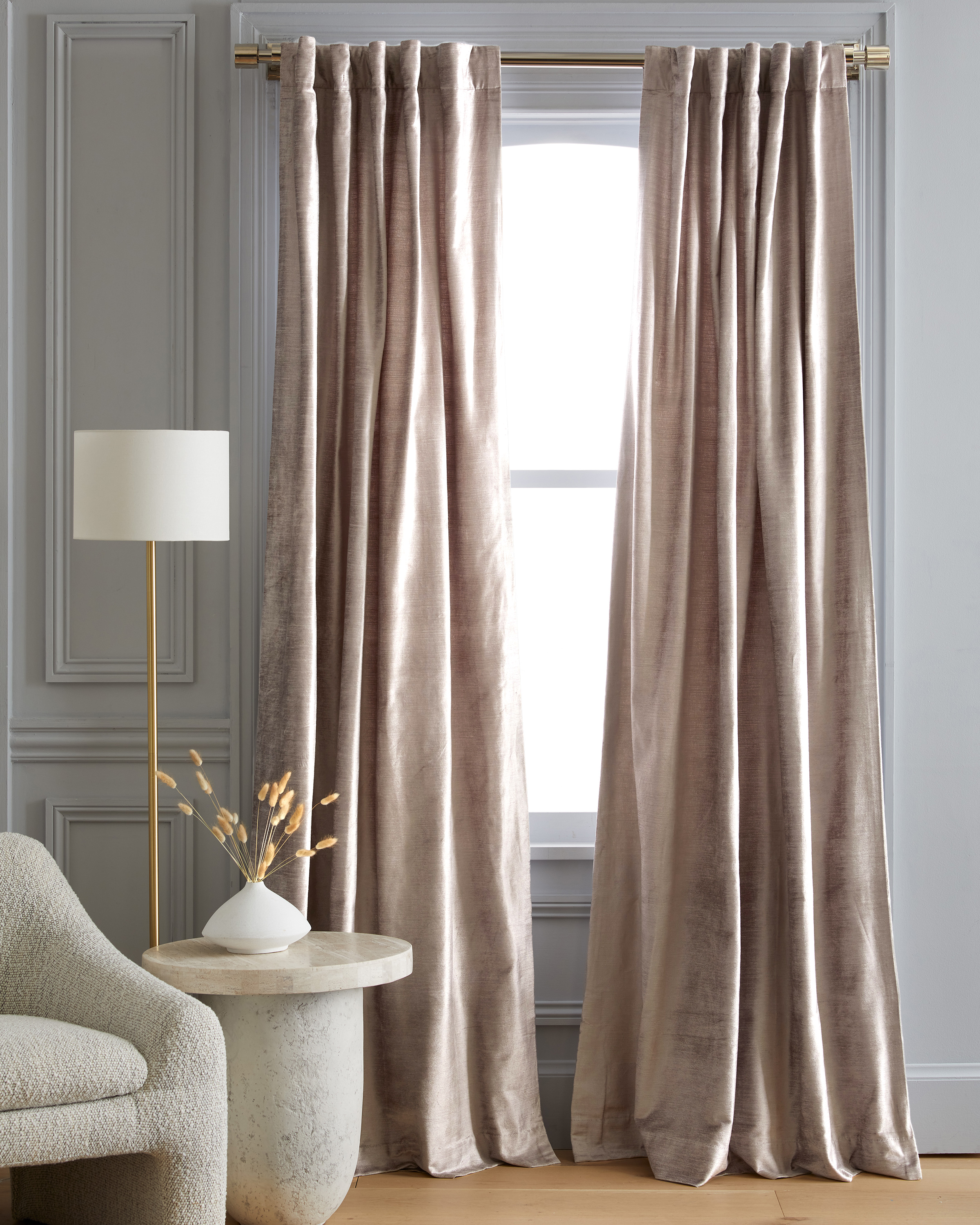 Quince Luster Velvet Curtain In Silver