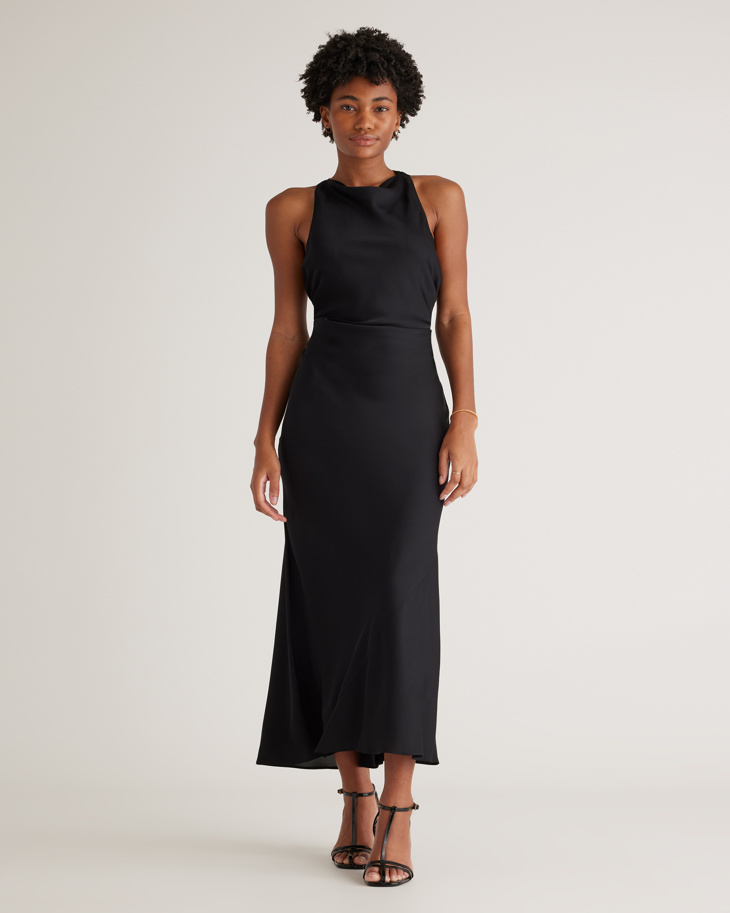 Quince Women's Washable Stretch Silk High Neck Midi Dress In Black