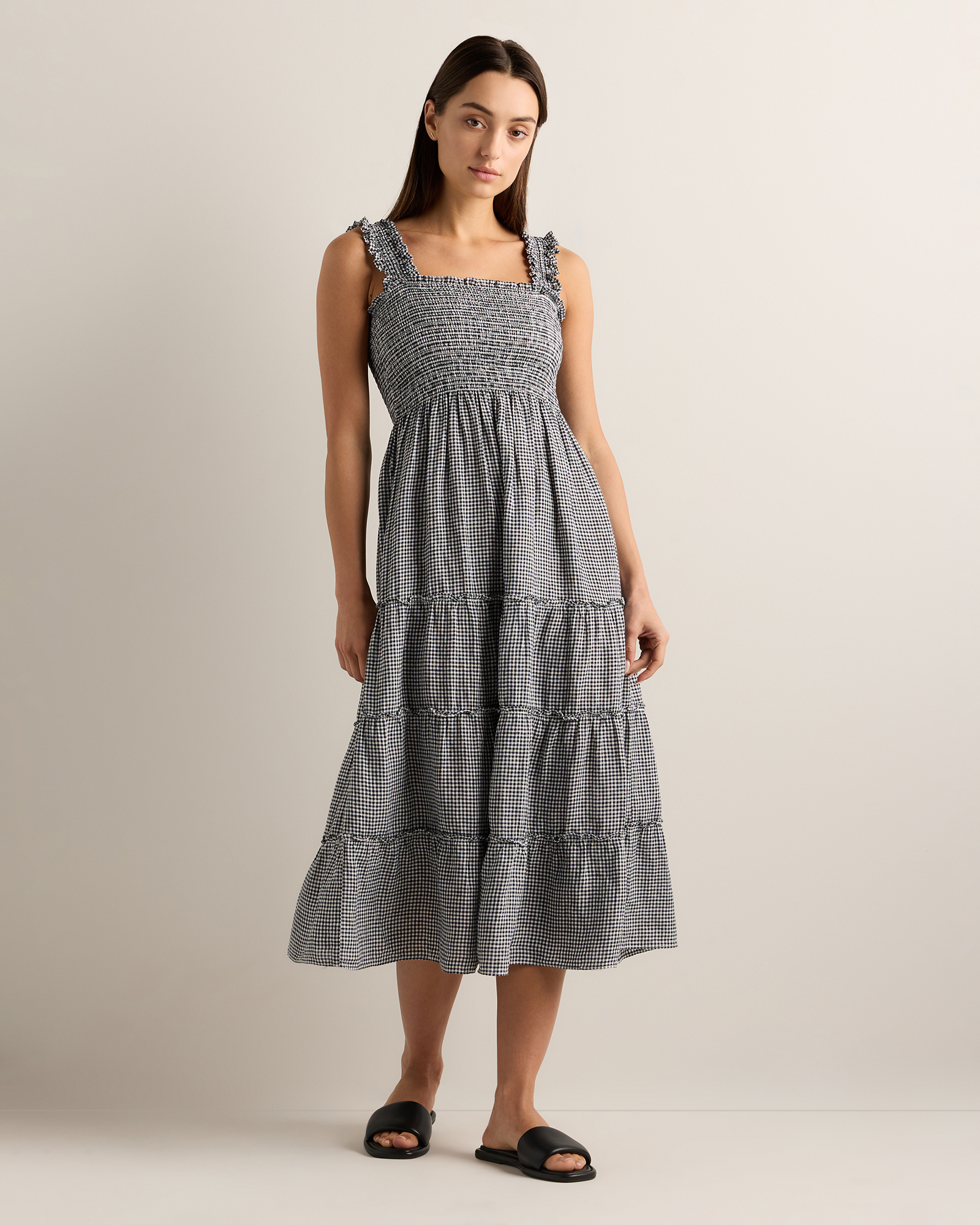 100% European Linen Smocked Midi Dress