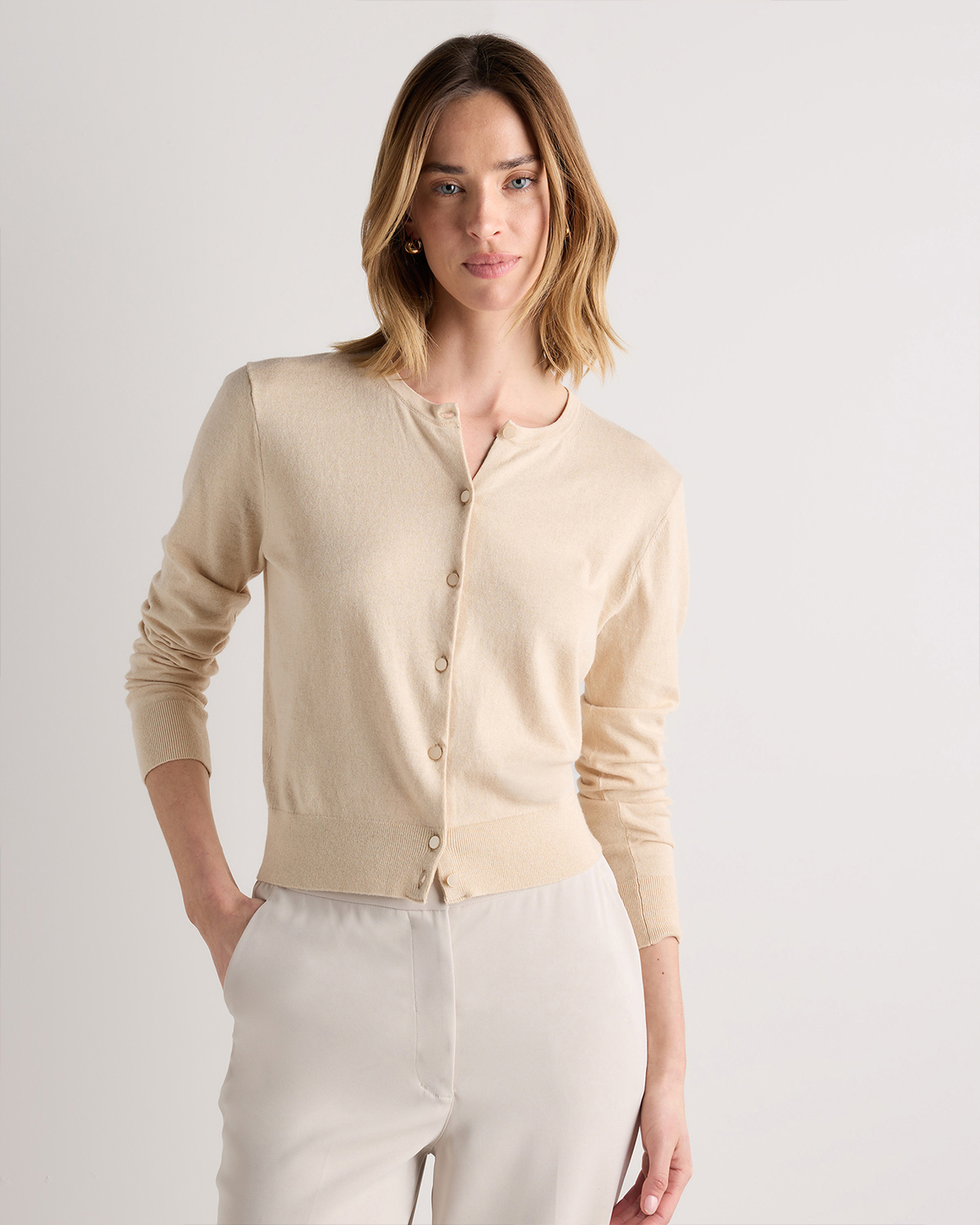 Lightweight Cotton Cashmere Crew Cardigan