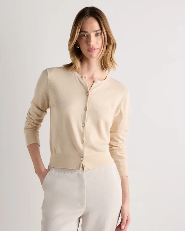 Lightweight Cotton Cashmere Crew Cardigan