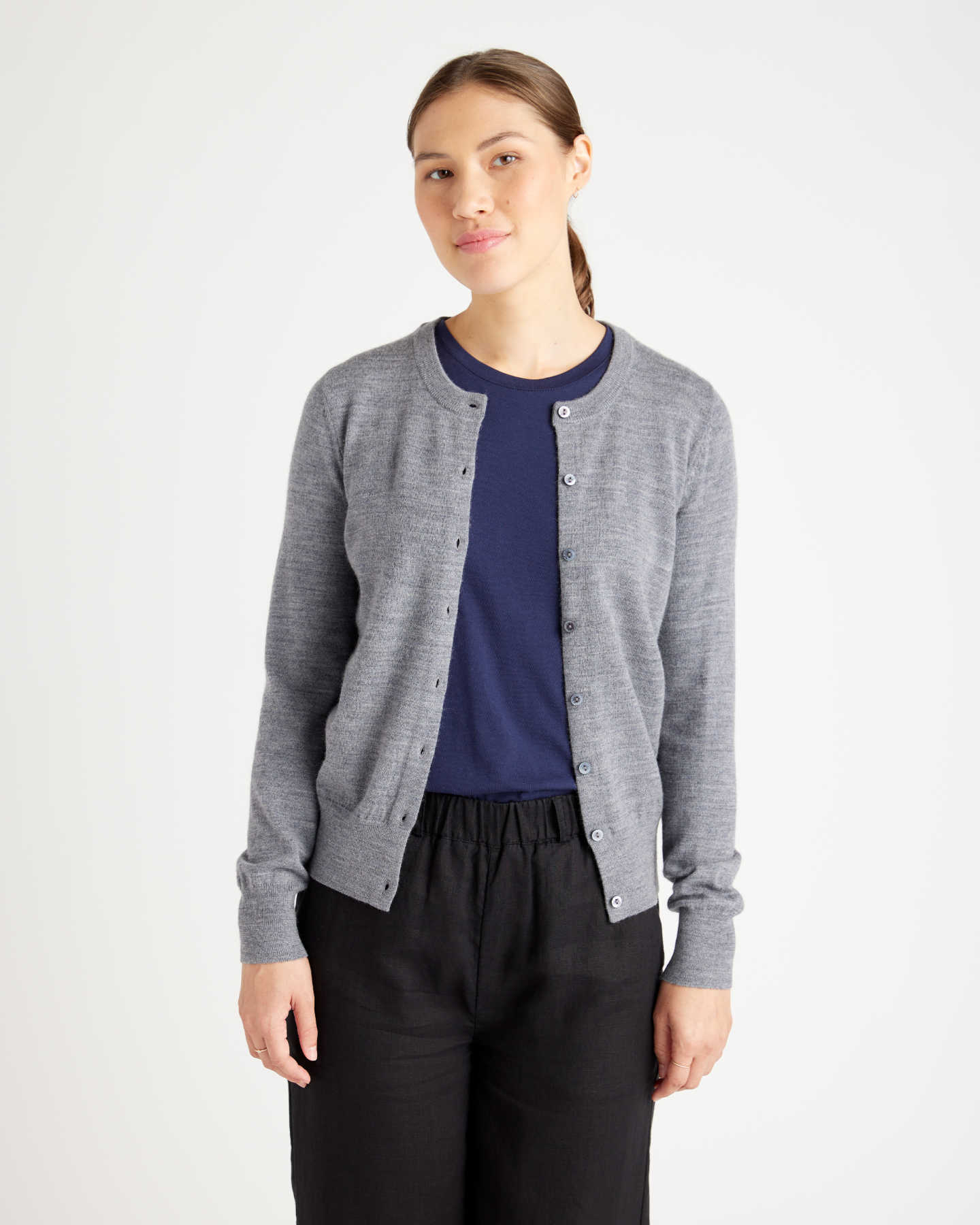 Australian Merino Wool Button Cardigan Sweater - Heather Grey