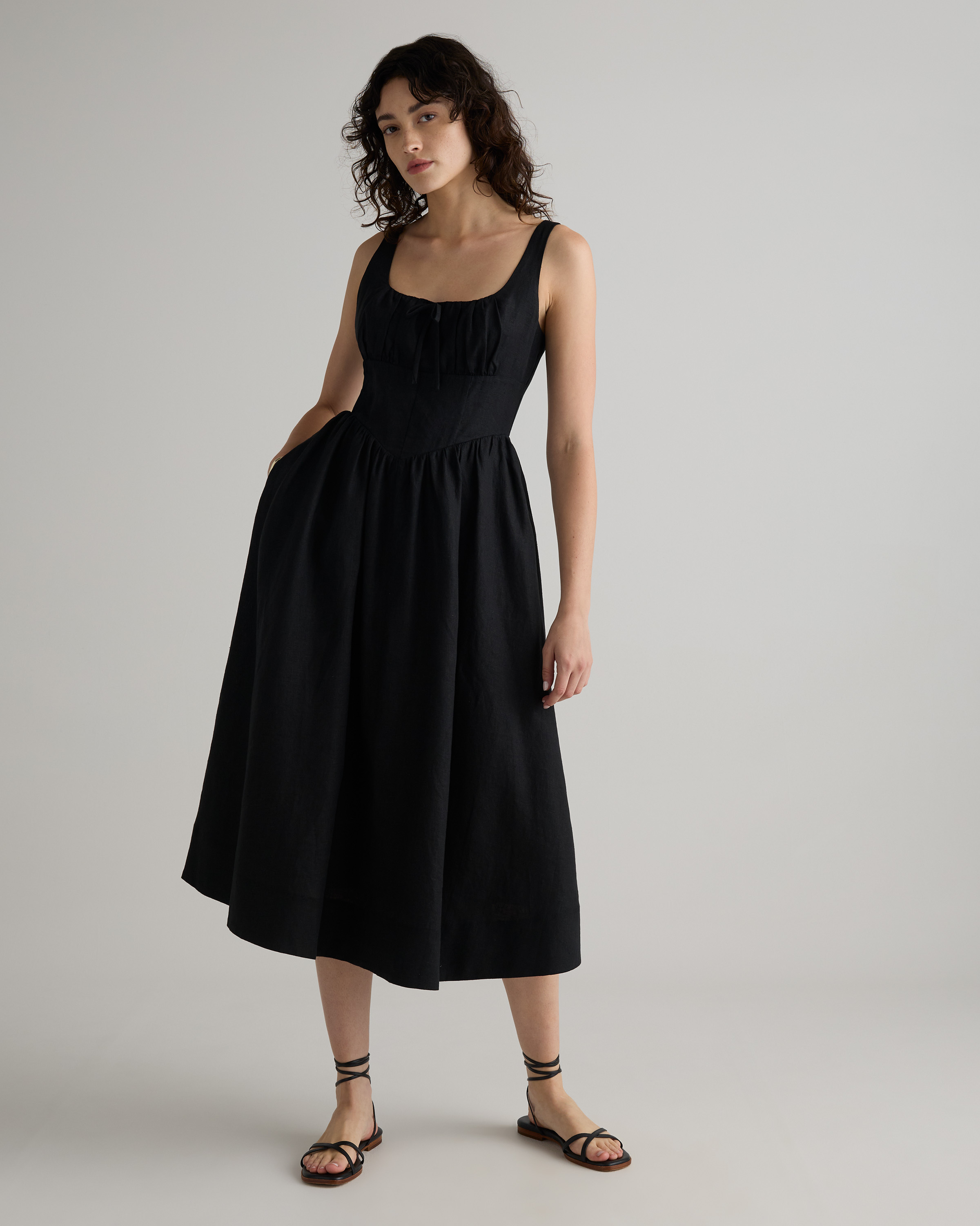 100% European Linen Corset Midi Dress in Black 100% European Linen Corset Midi Dress in Black