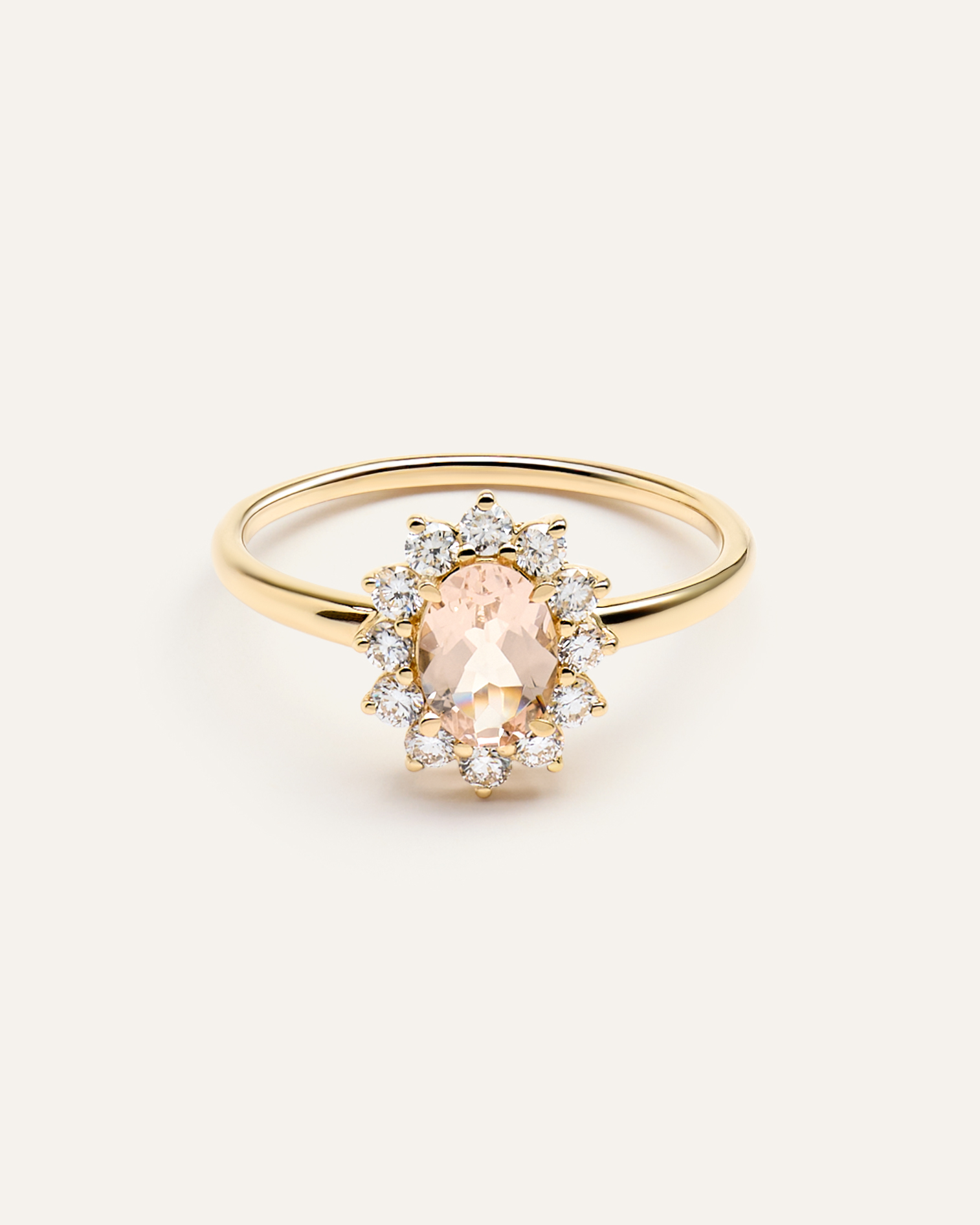 14K Gold Lab Grown Diamond and Morganite Halo Ring