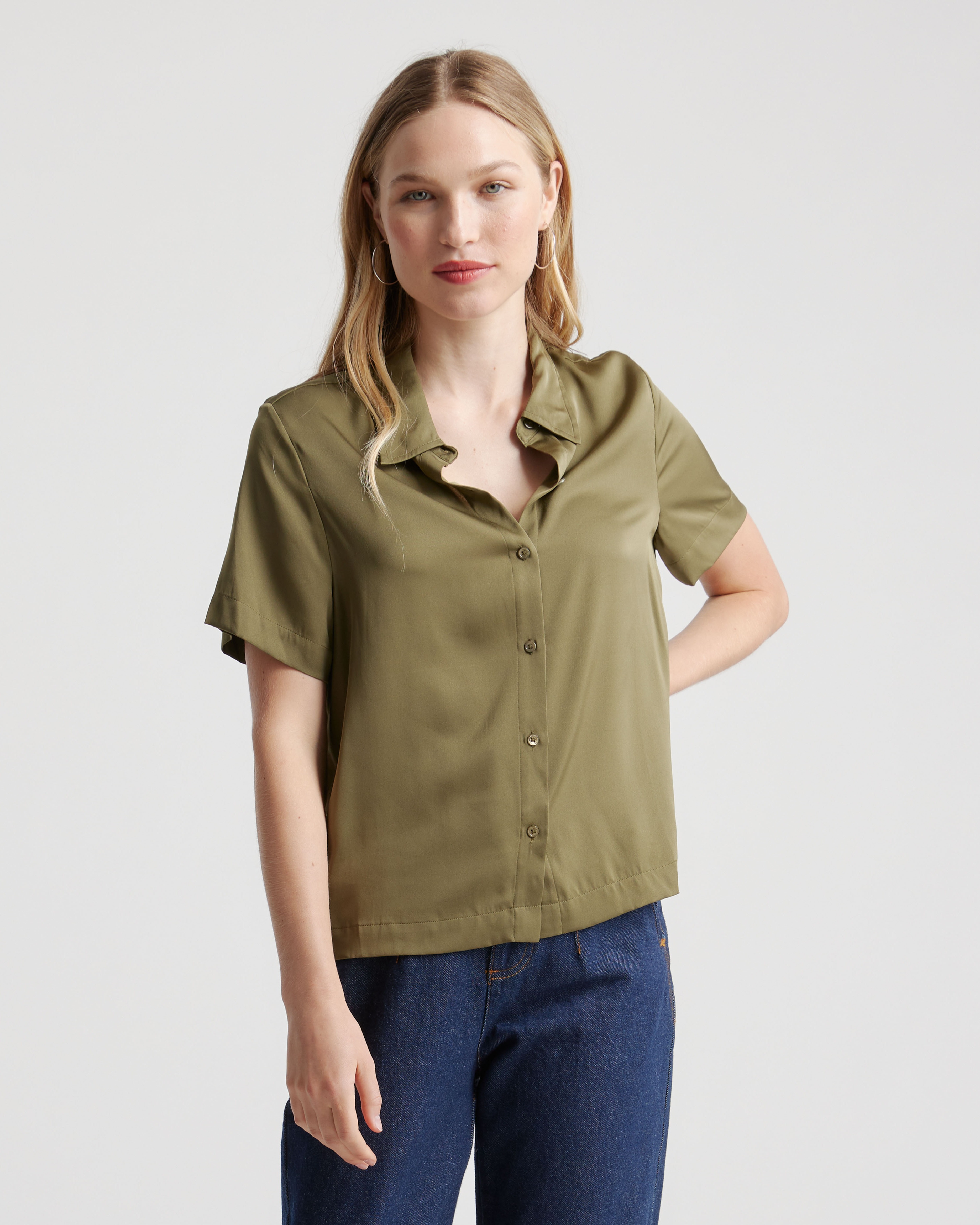 Washable Stretch Silk Short Sleeve Blouse | Quince