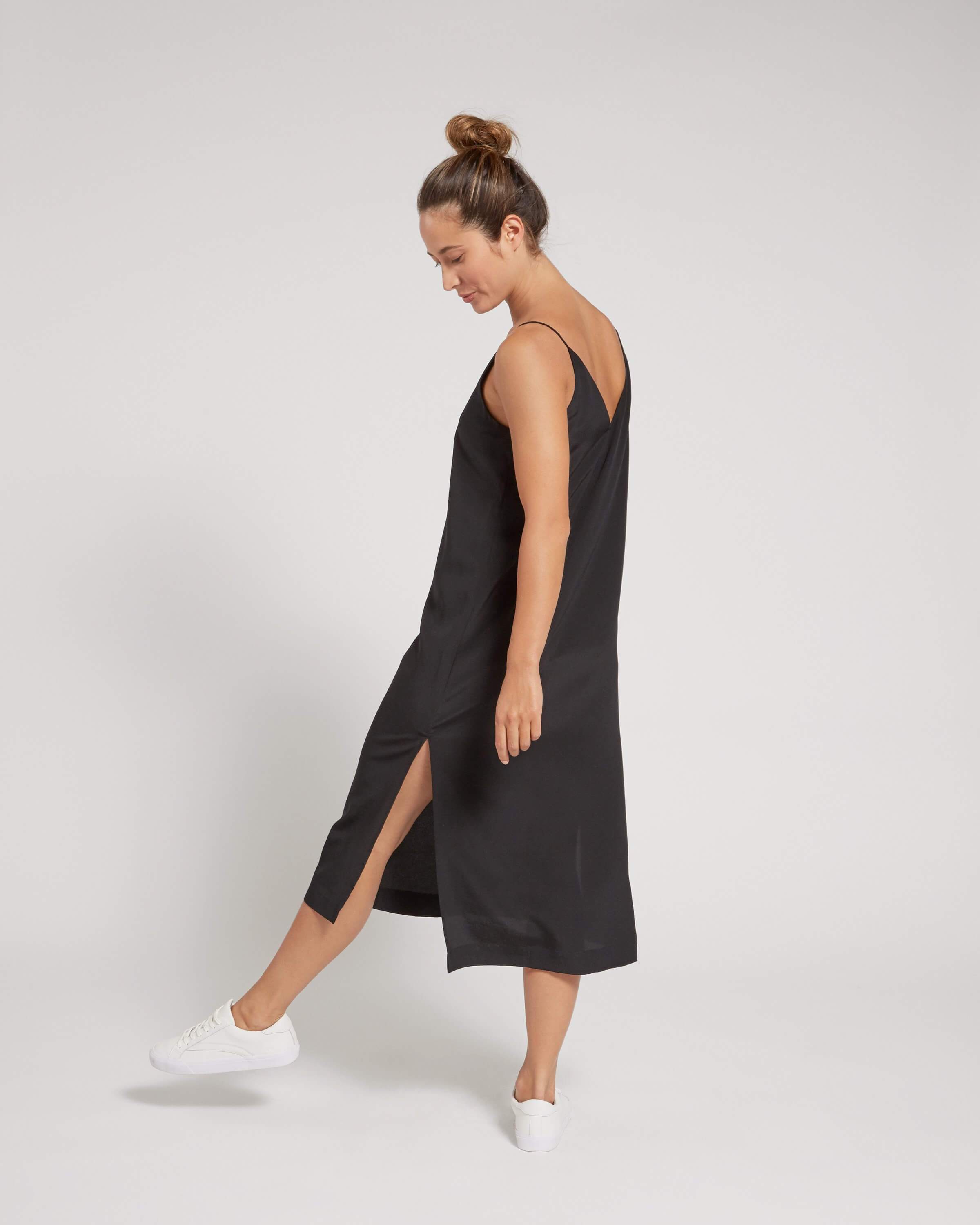 black slip silk dress